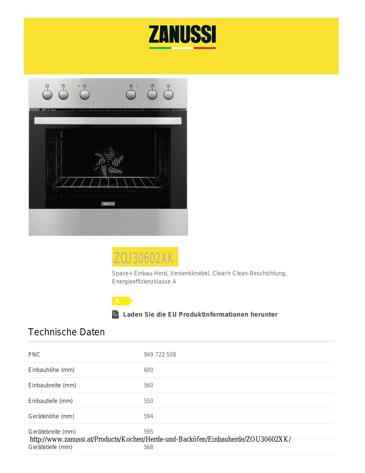 Zanussi ZOU30602XK User Manual