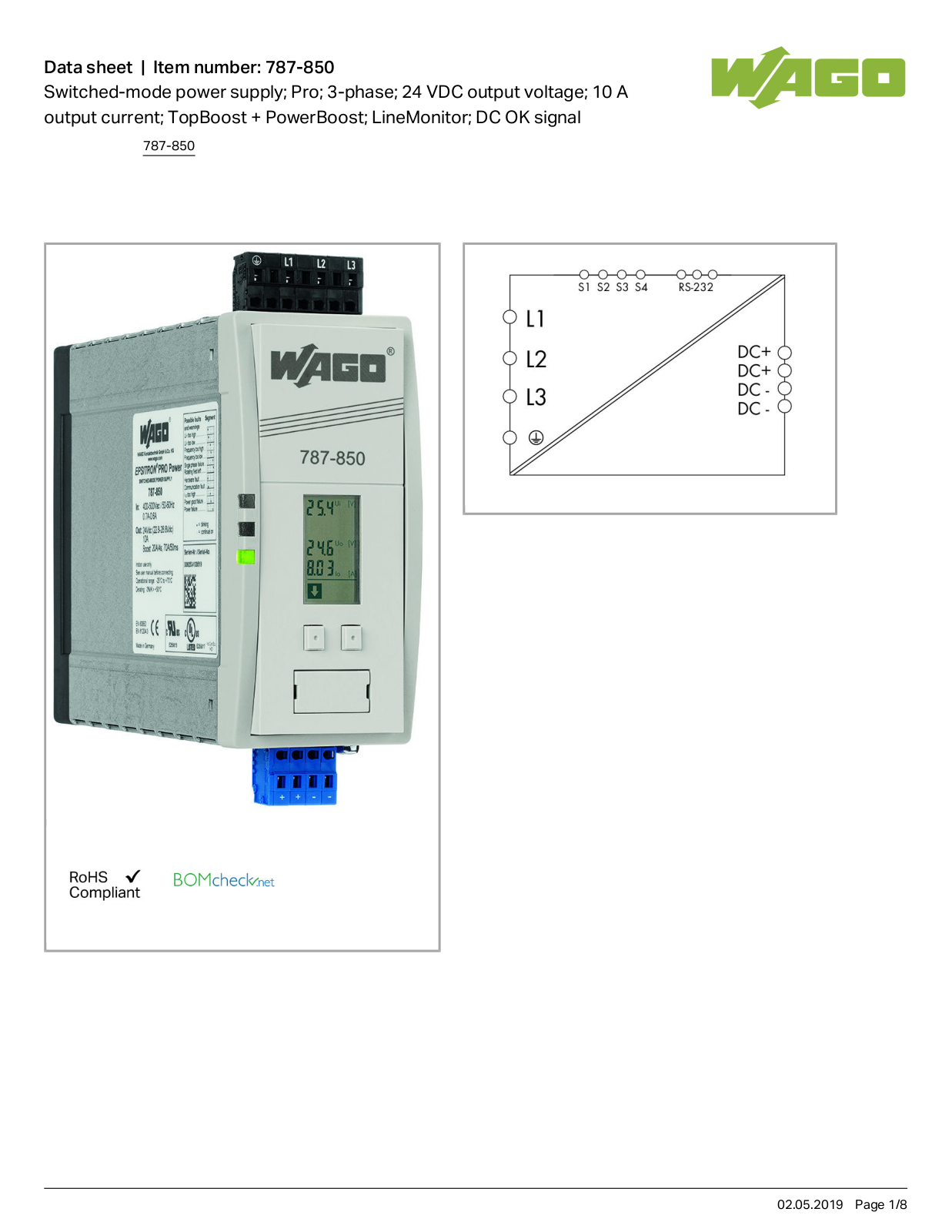 Wago 787-850 Data Sheet