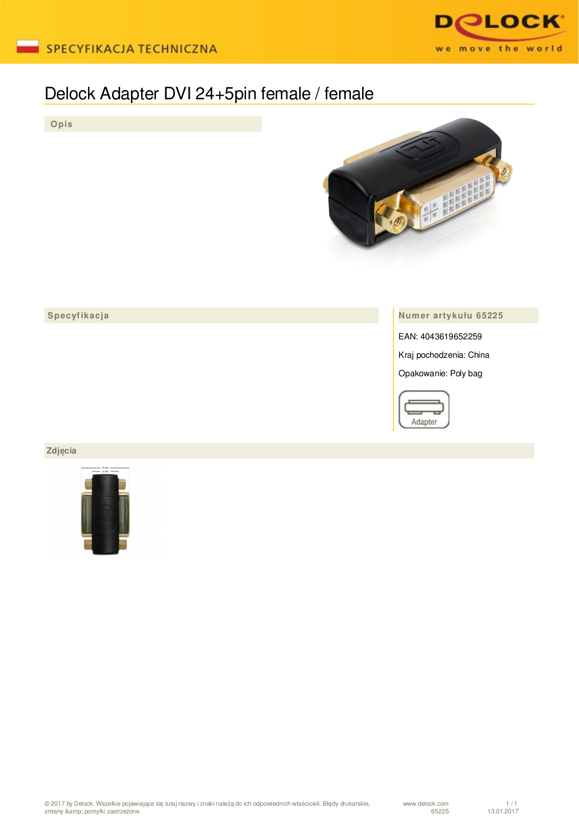 DeLOCK DVI adapter plug User Manual