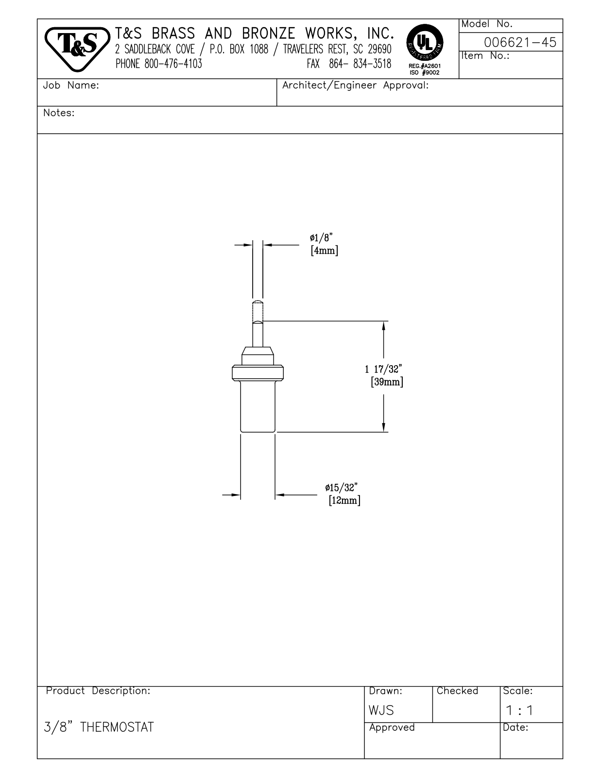 T&S Brass 006621-45 User Manual