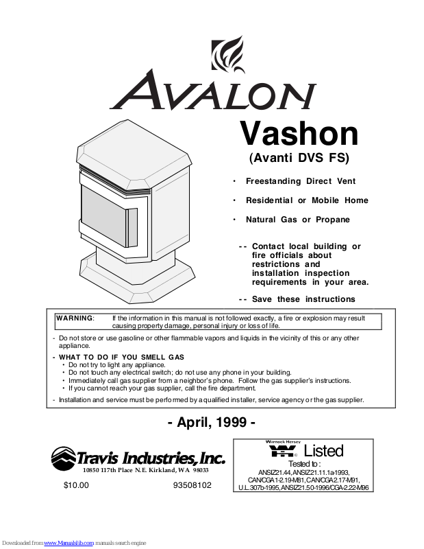 Avalon Vashon Avanti DVS FS Manual