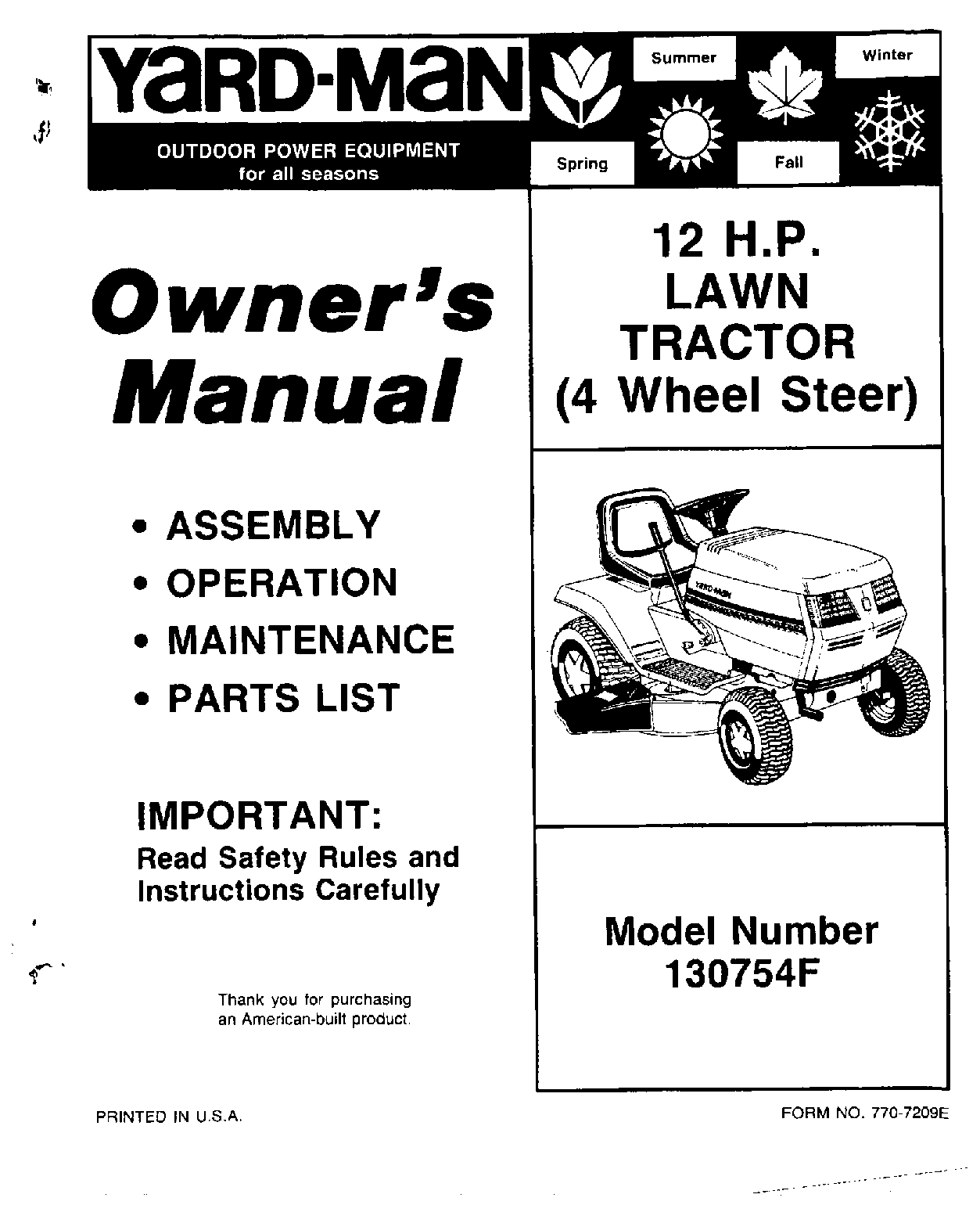 Yard-Man 130754F User Manual