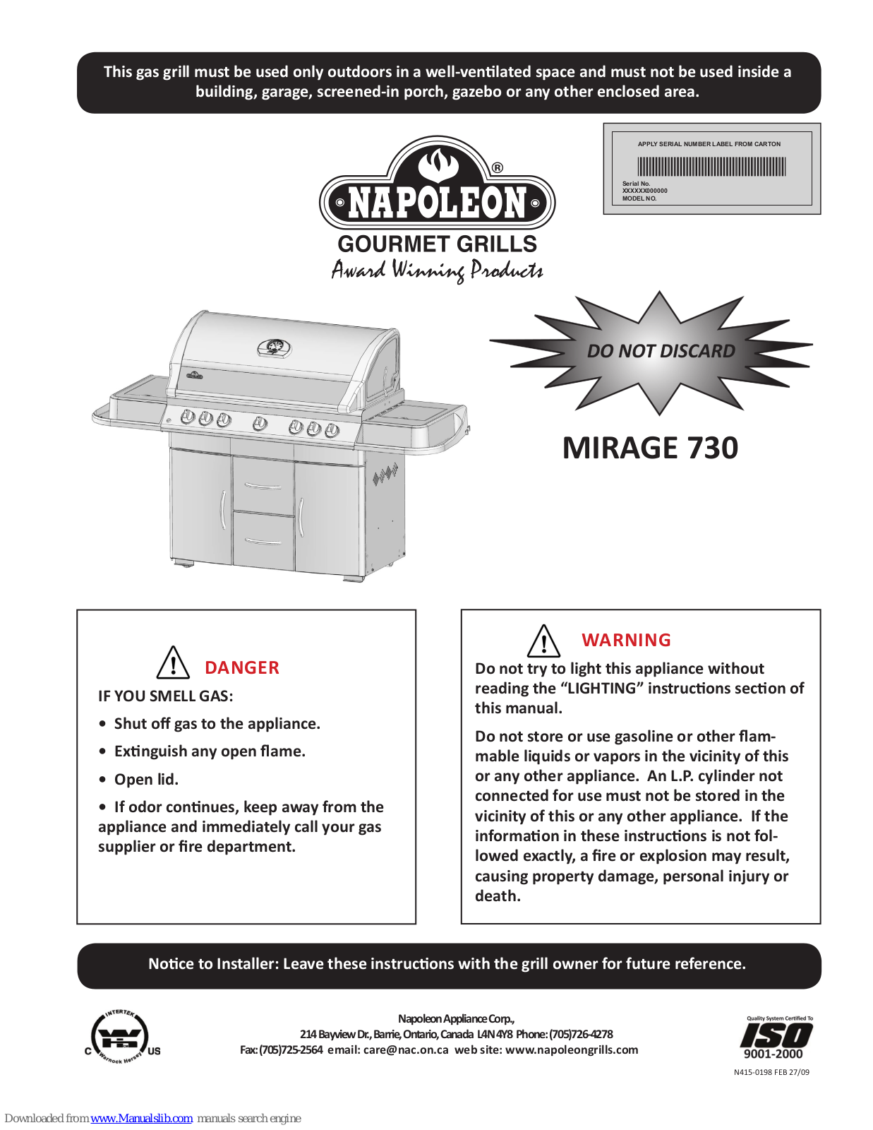 Napoleon MIRAGE 730 User Manual