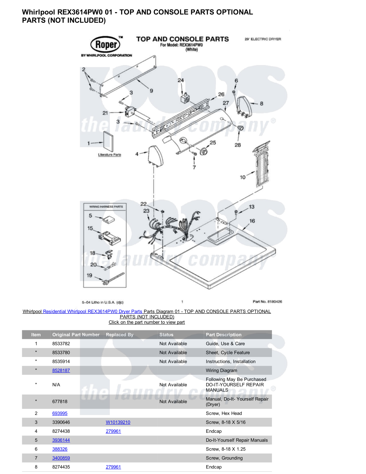 Whirlpool REX3614PW0 Parts Diagram