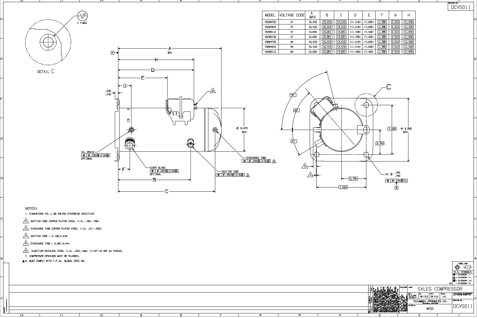 Tecumseh VSAG511ZXT Drawing Data