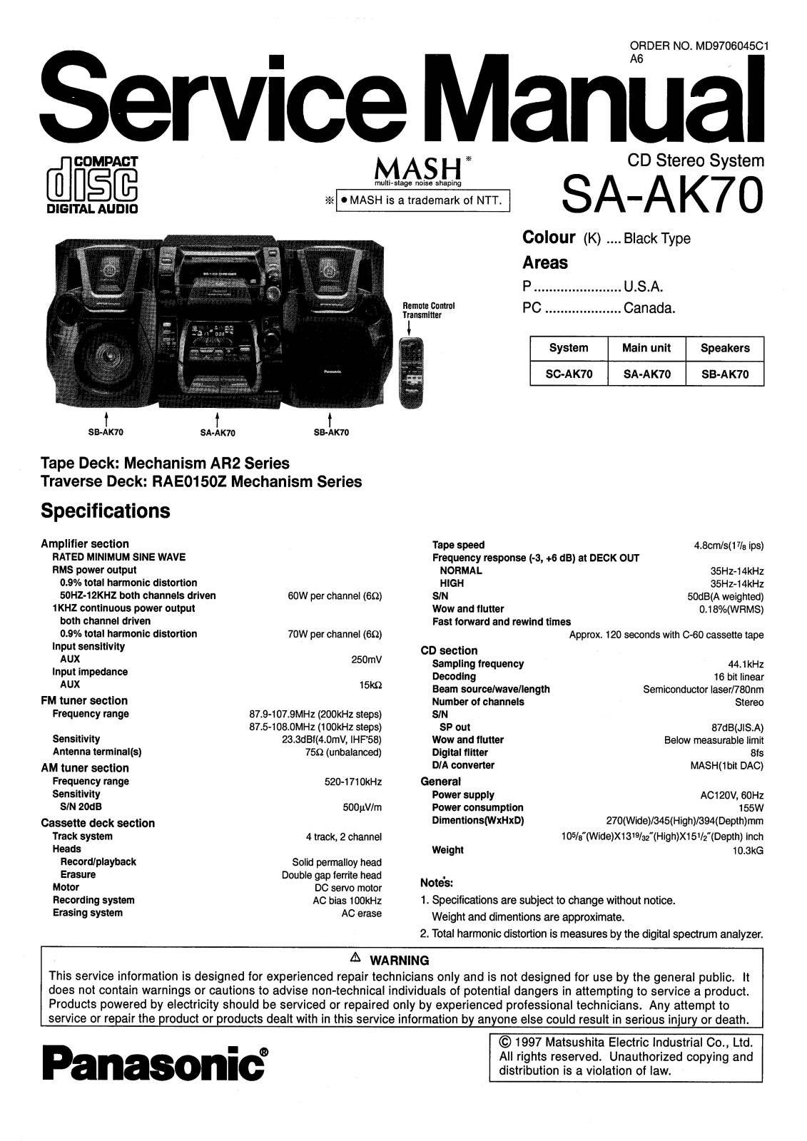 Panasonic SAAK-70 Service manual