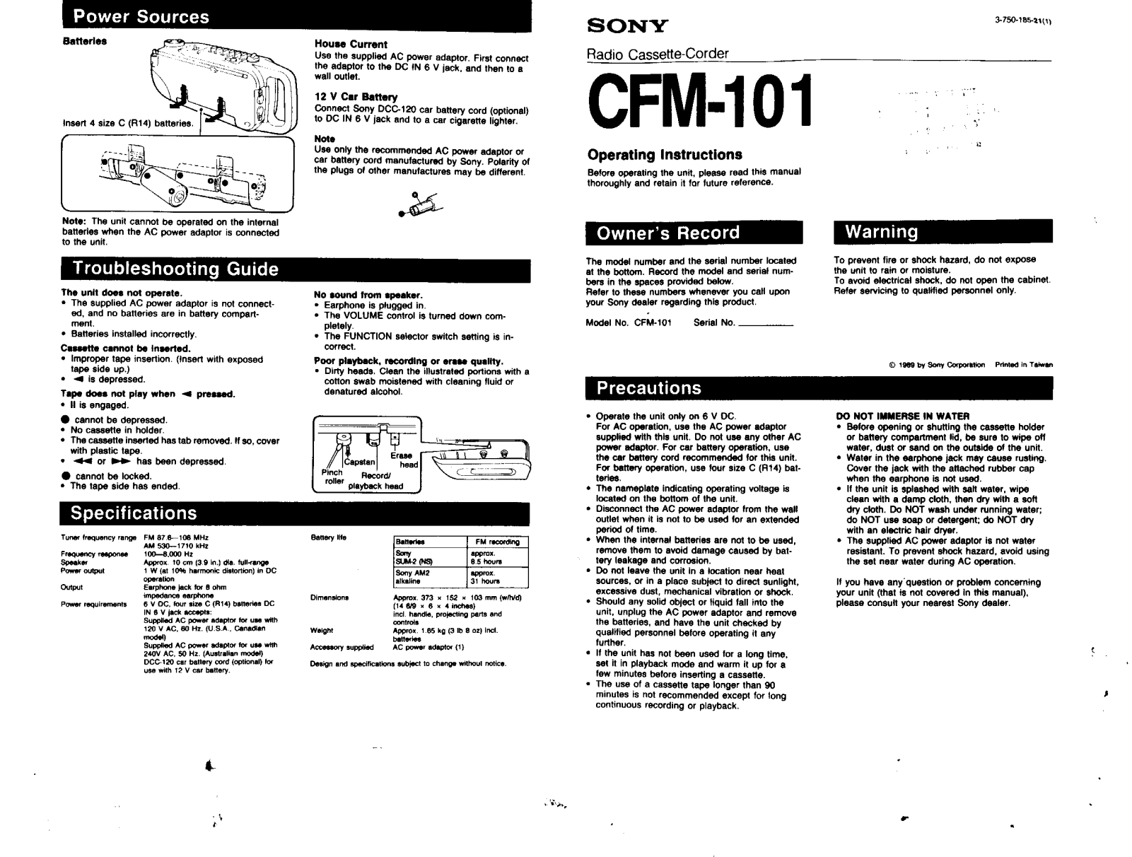 Sony CFM-101 User Manual