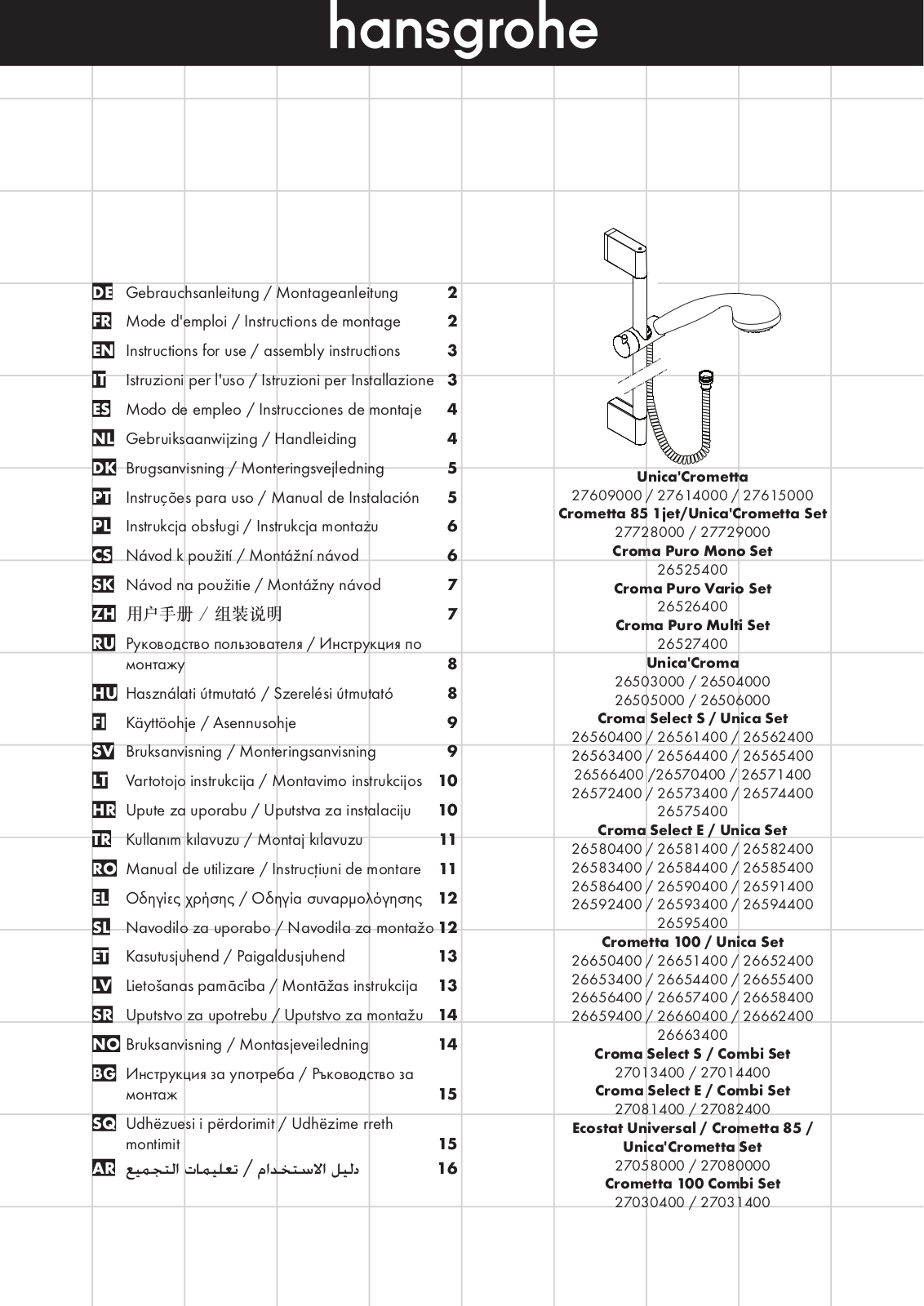 HANSGROHE Crometta 85 User Guide