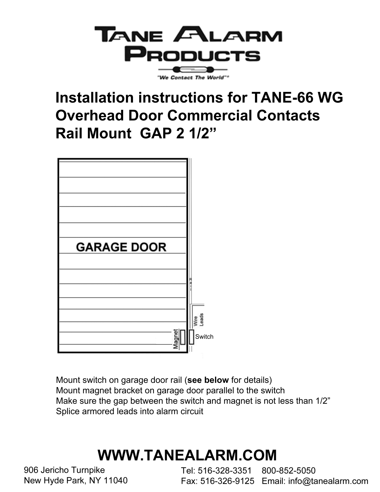 Tane TANE-68WG-WP18, TANE-66-WG Installation Instructions