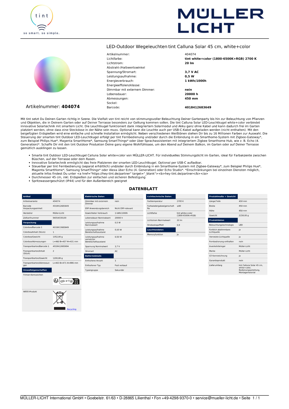 TINT MLI 404074 Datasheet - ManualMachine.com
