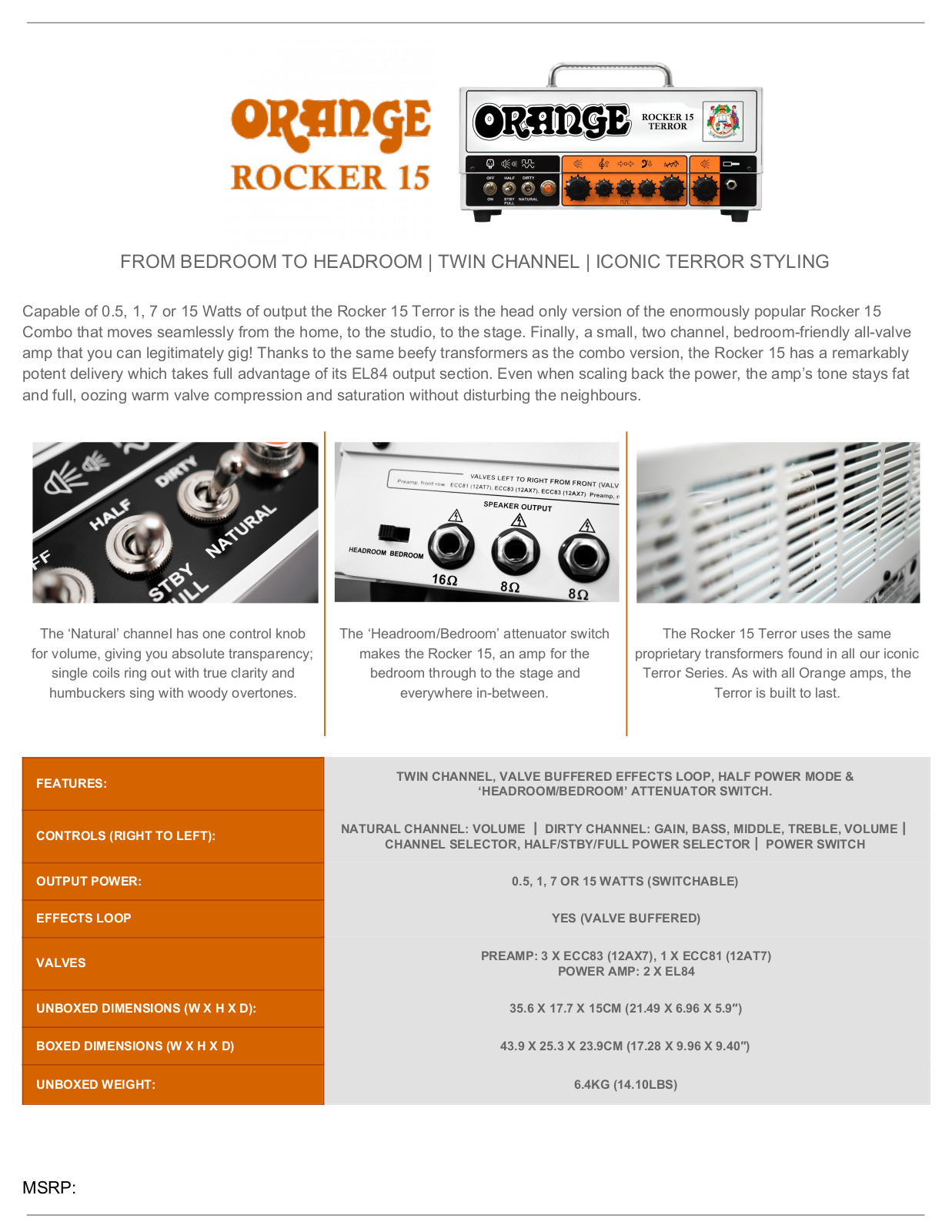 Orange ROCKER-15 Specifications