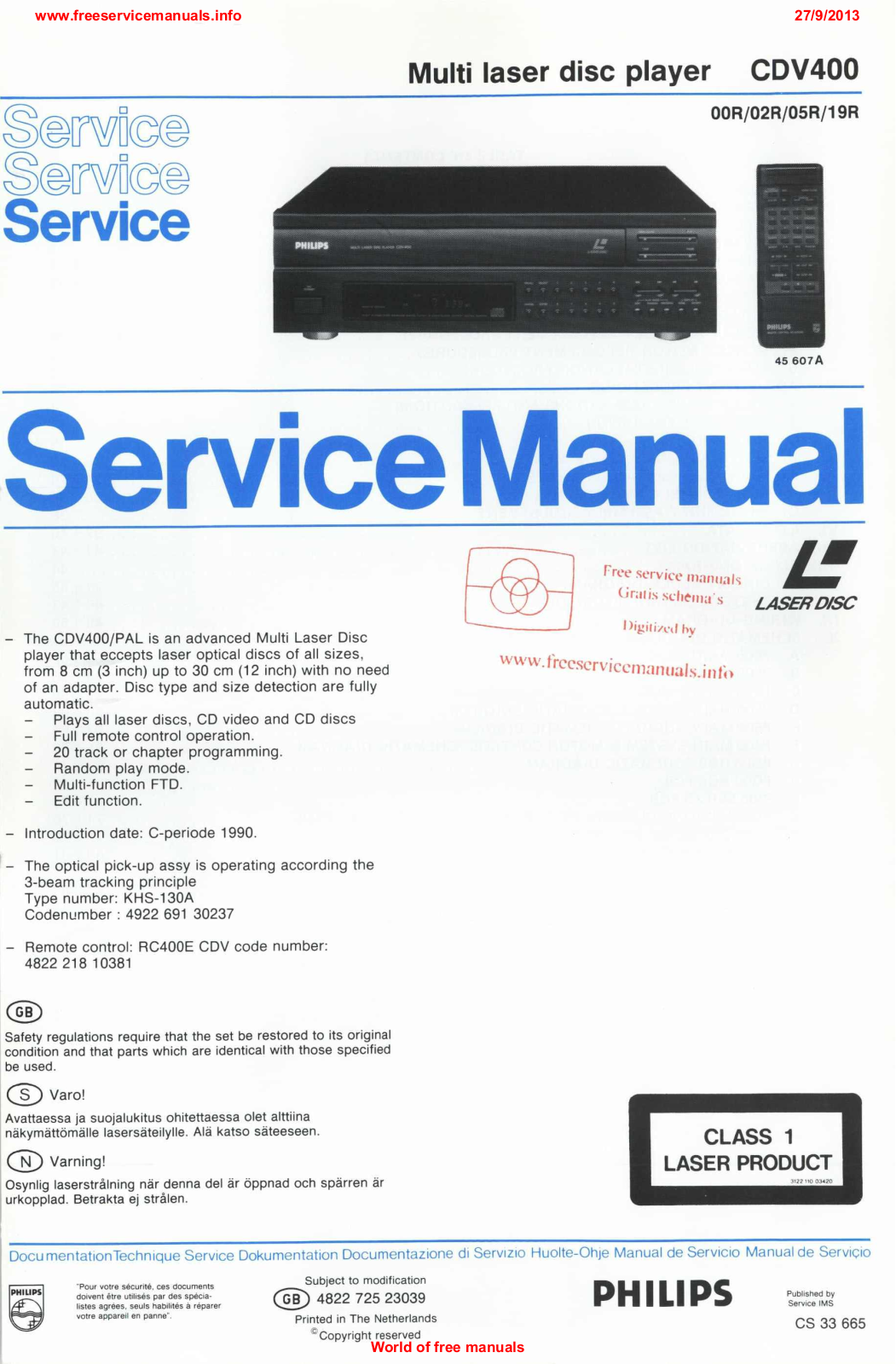 Philips cdv400 Datasheet - ManualMachine.com