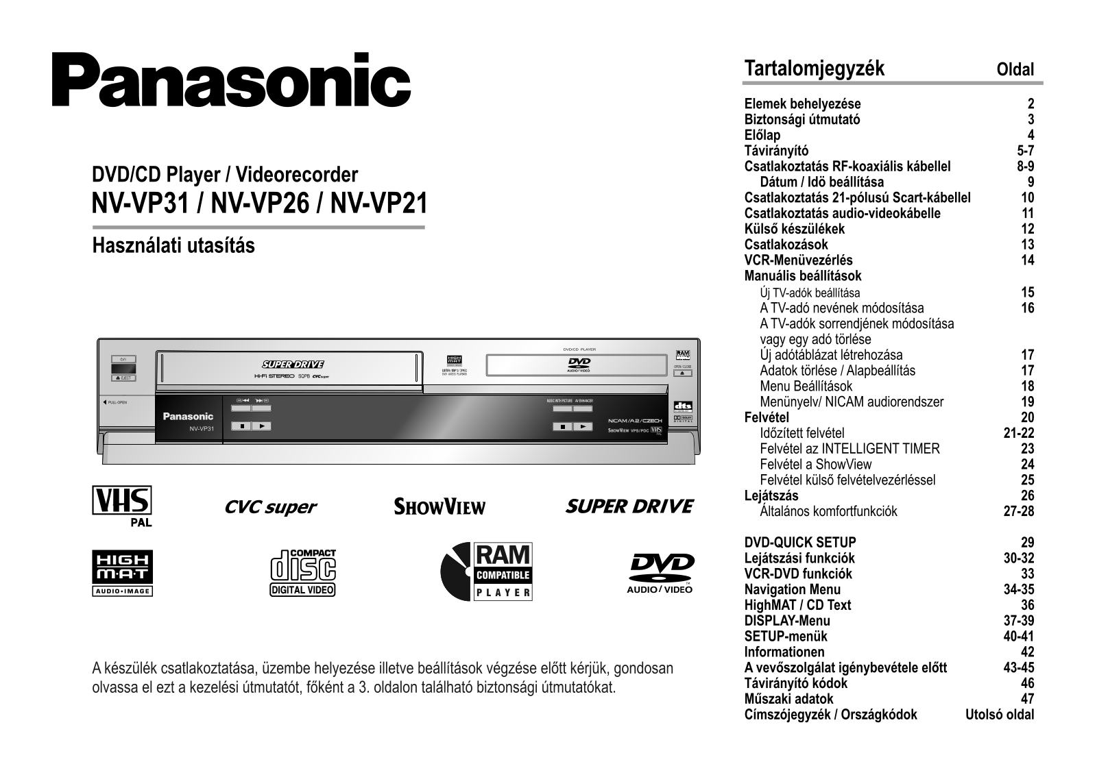 Panasonic NV-VP21, NV-VP26, NV-VP31 User Manual