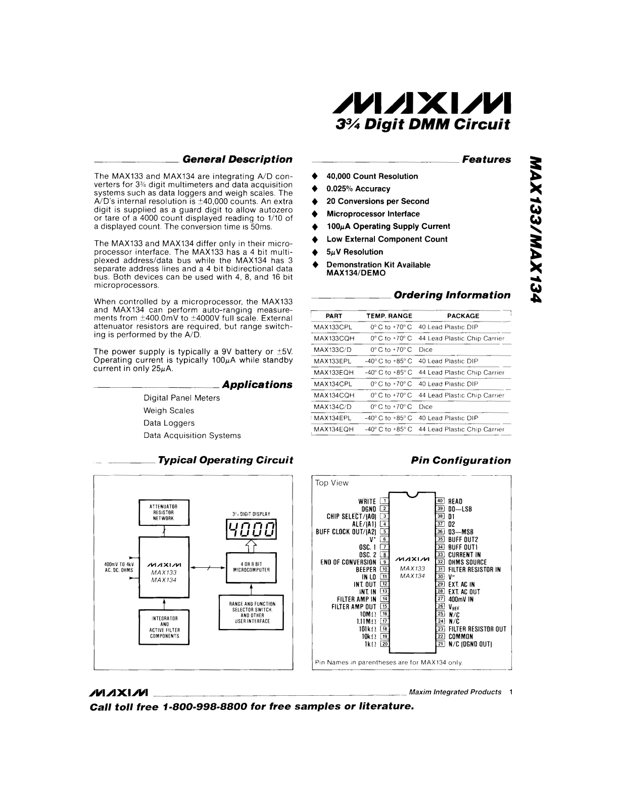 Maxim MAX134EQH, MAX134EPL, MAX134CQH, MAX133C-D, MAX133EQH Datasheet