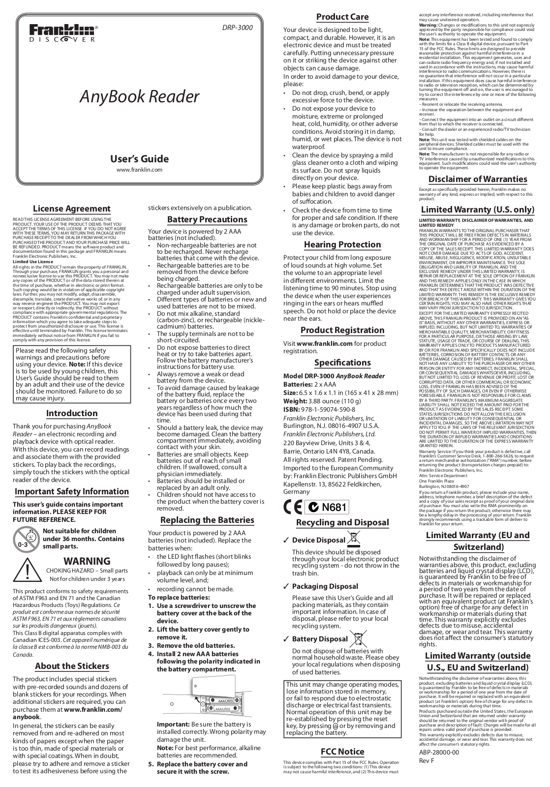 Franklin DRP-3000 User guide