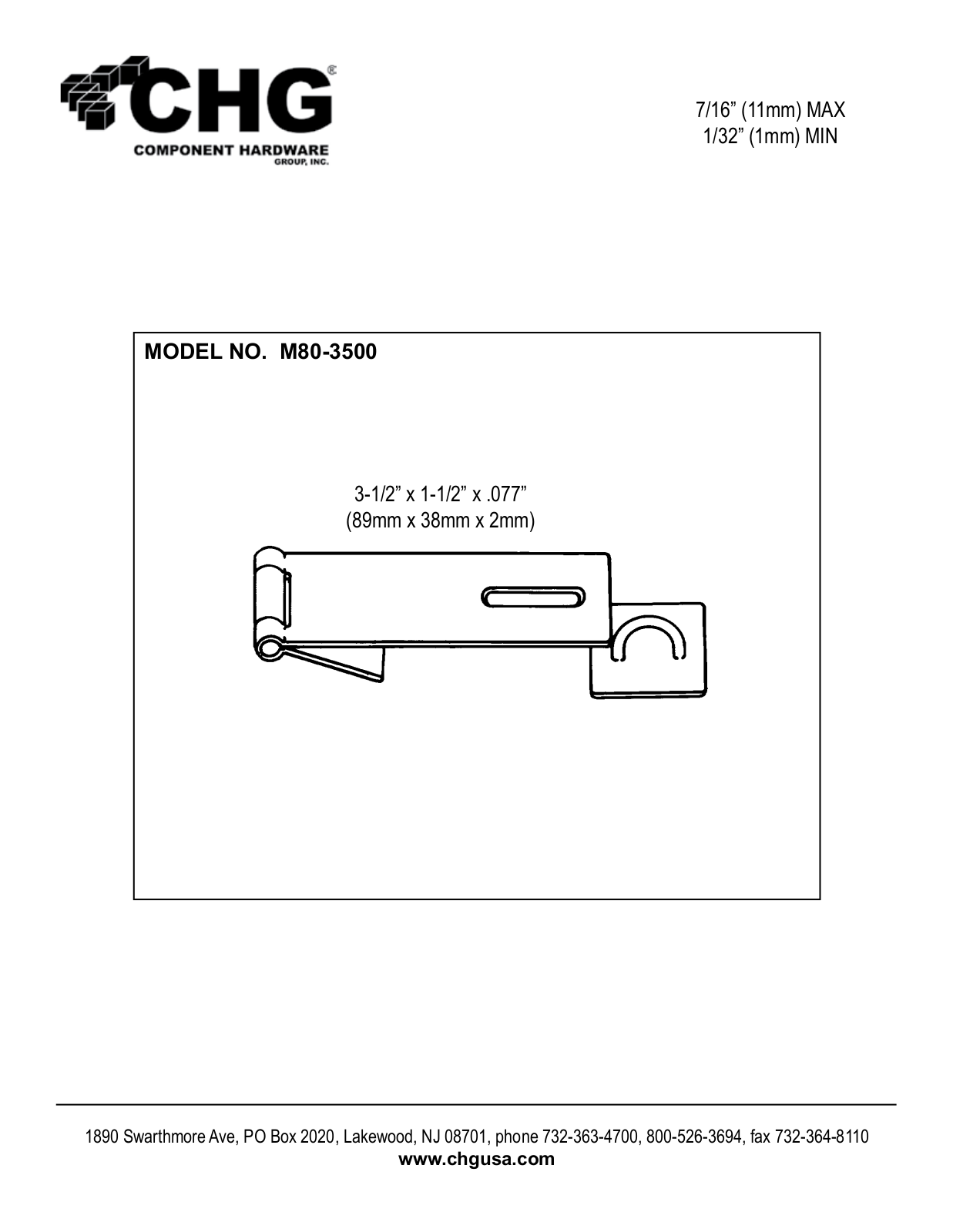 Component Hardware M80-3500 User Manual