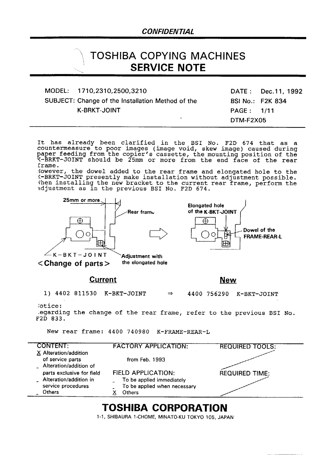 Toshiba f2k834 Service Note