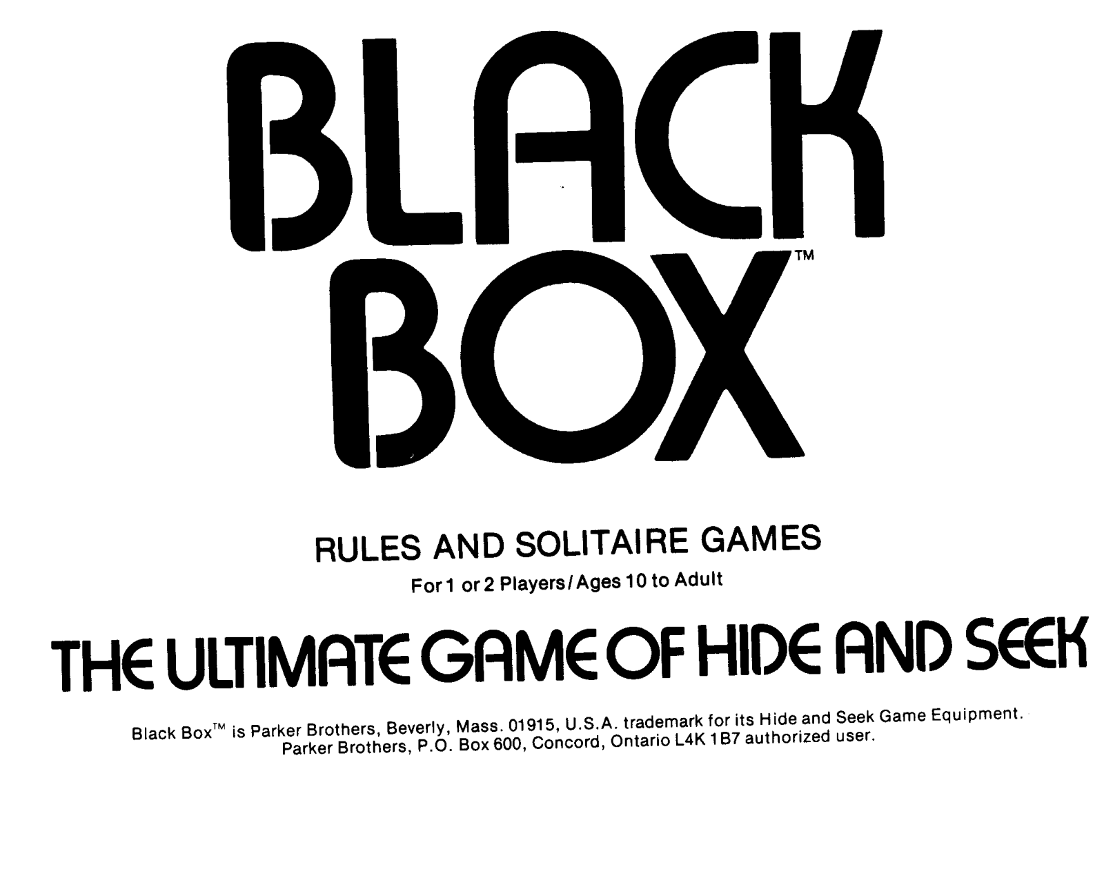 HASBRO Black Box User Manual