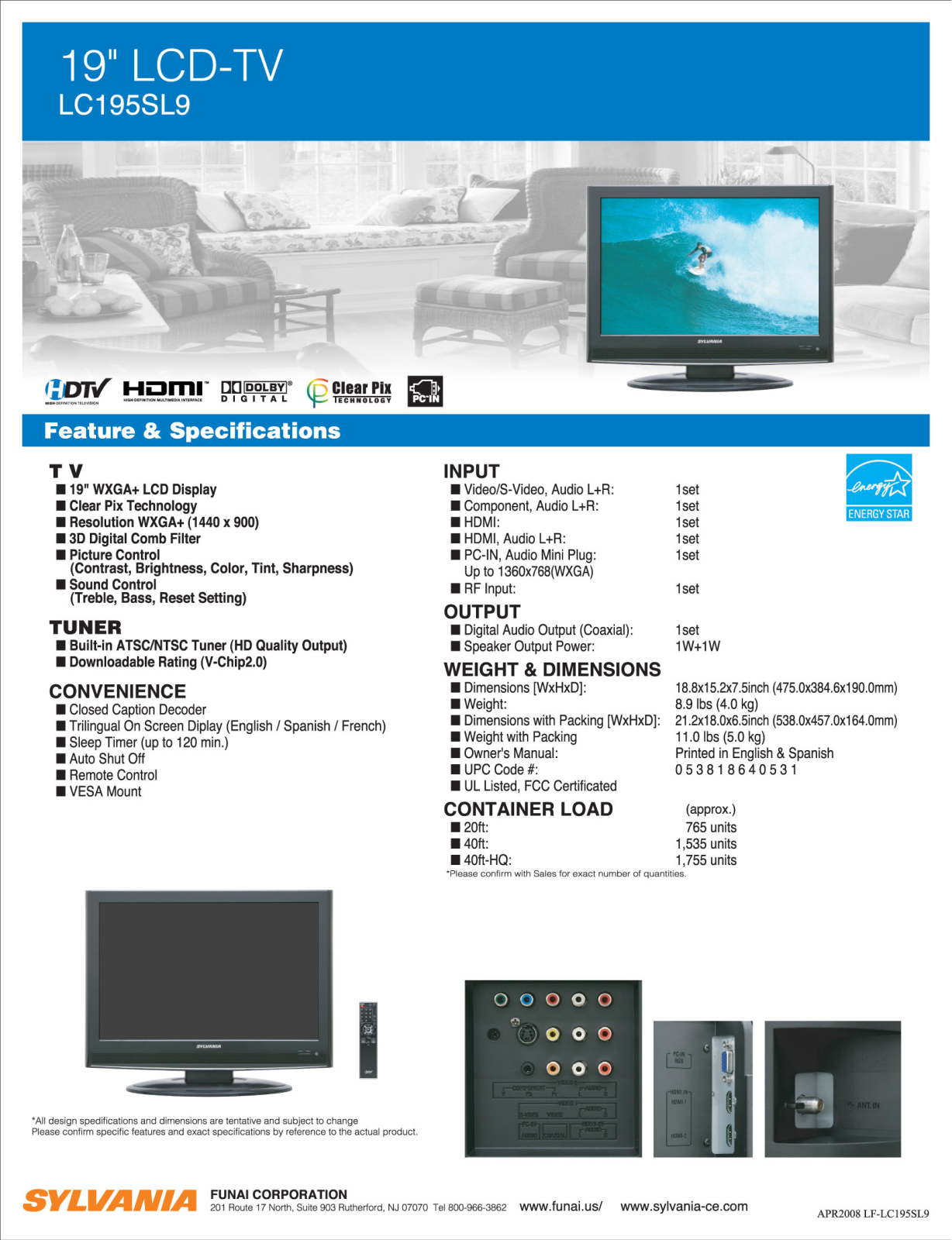 Sylvania LC195SL9 DATASHEET