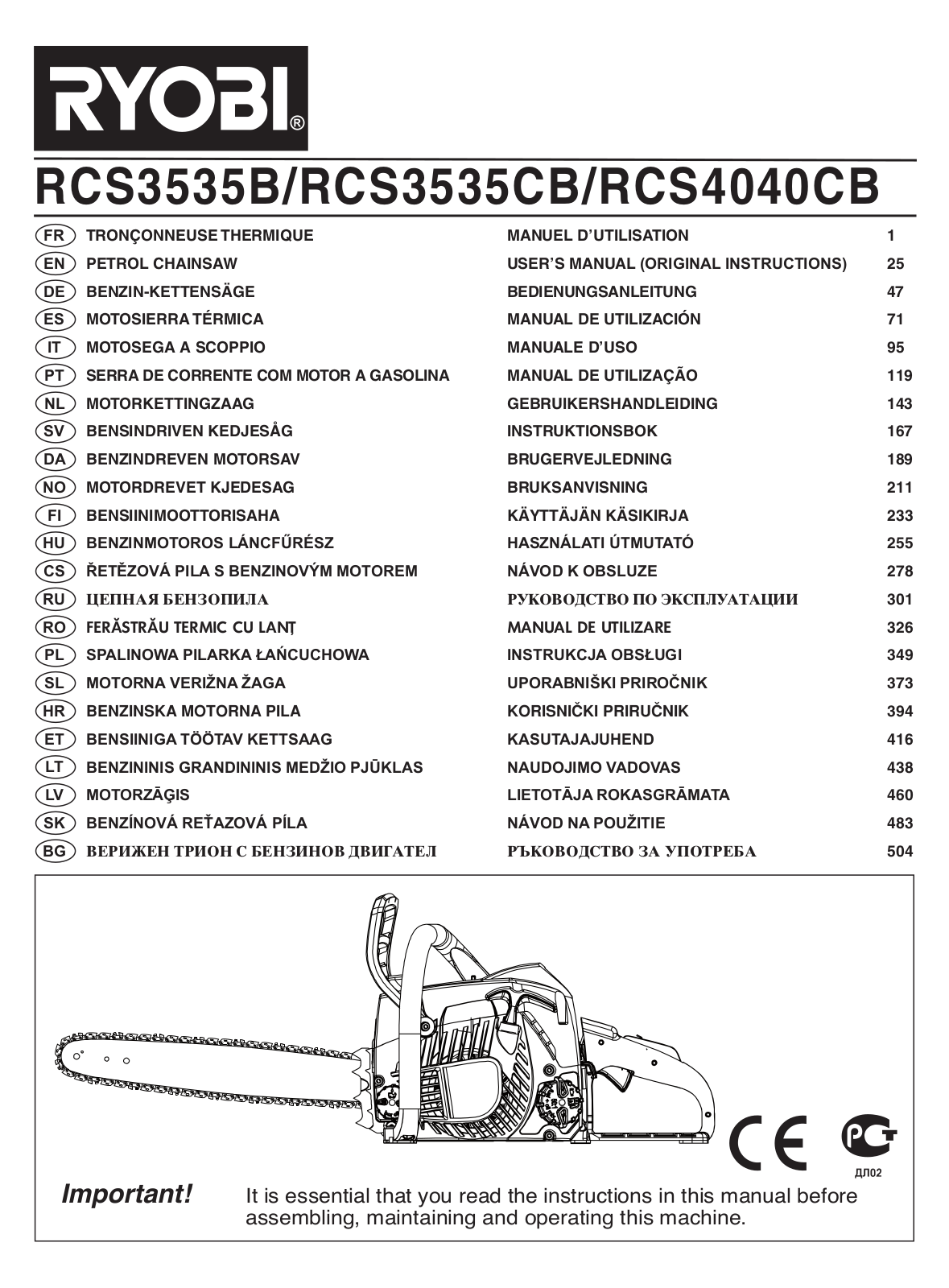 Ryobi RCS4040CB, RC3535B, RCS3535CB User Manual