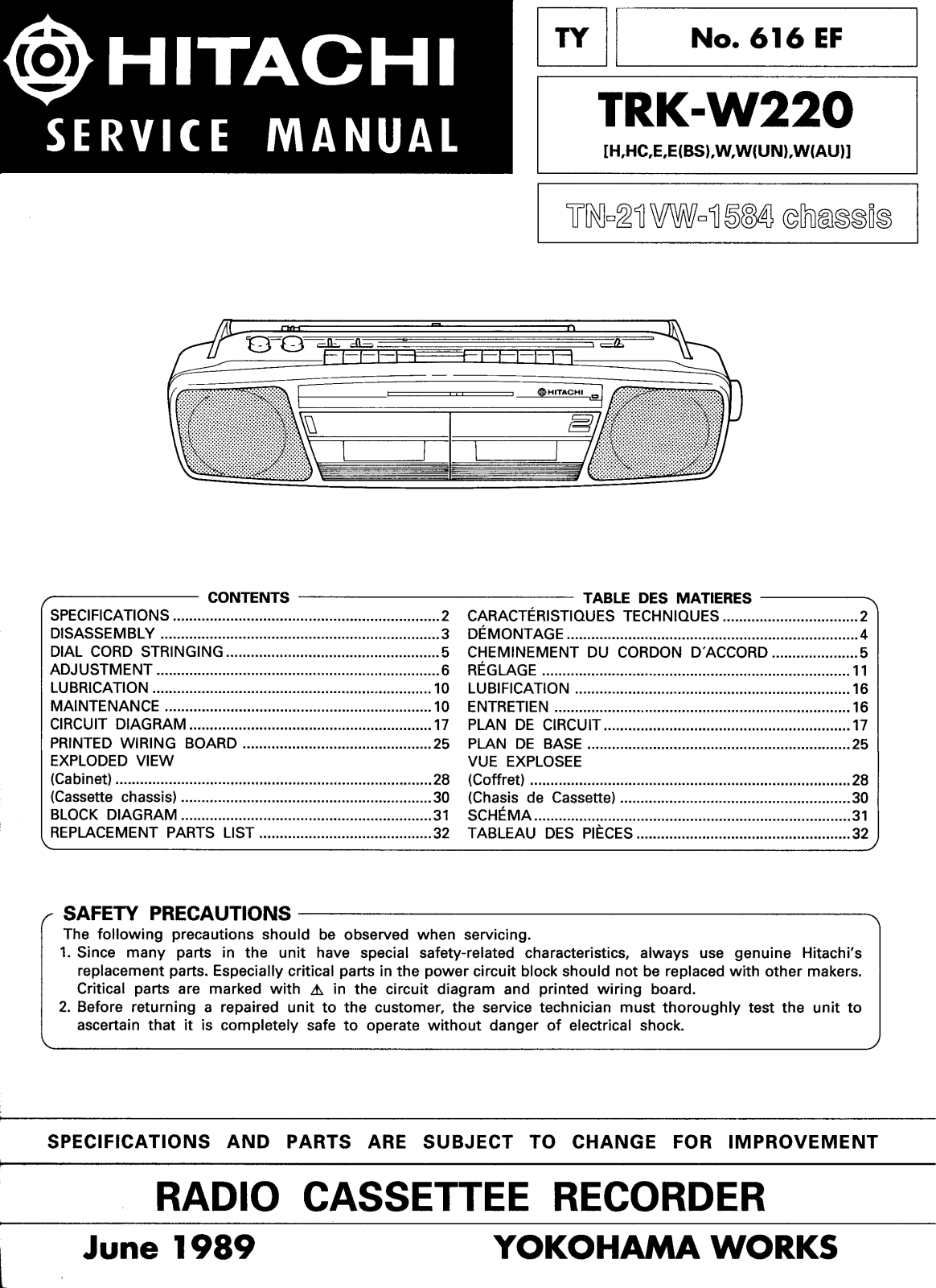 Hitachi TRK-W220 Service Manual