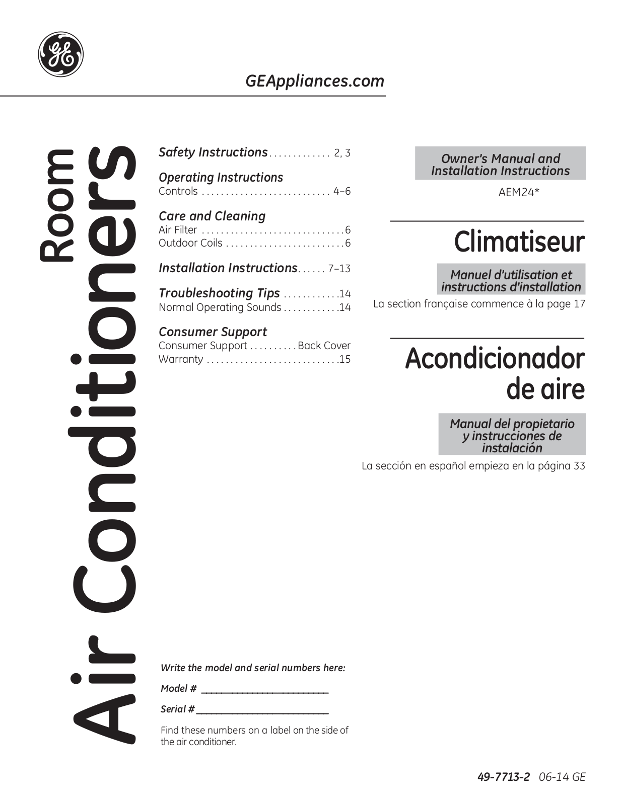 GE AEM24DQ User Manual