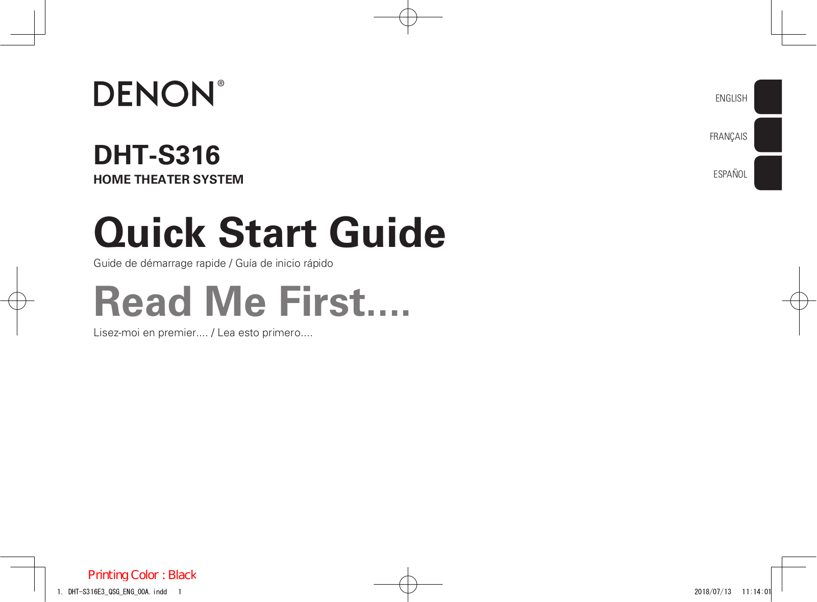 Denon DHTS316 Quick Start Guide