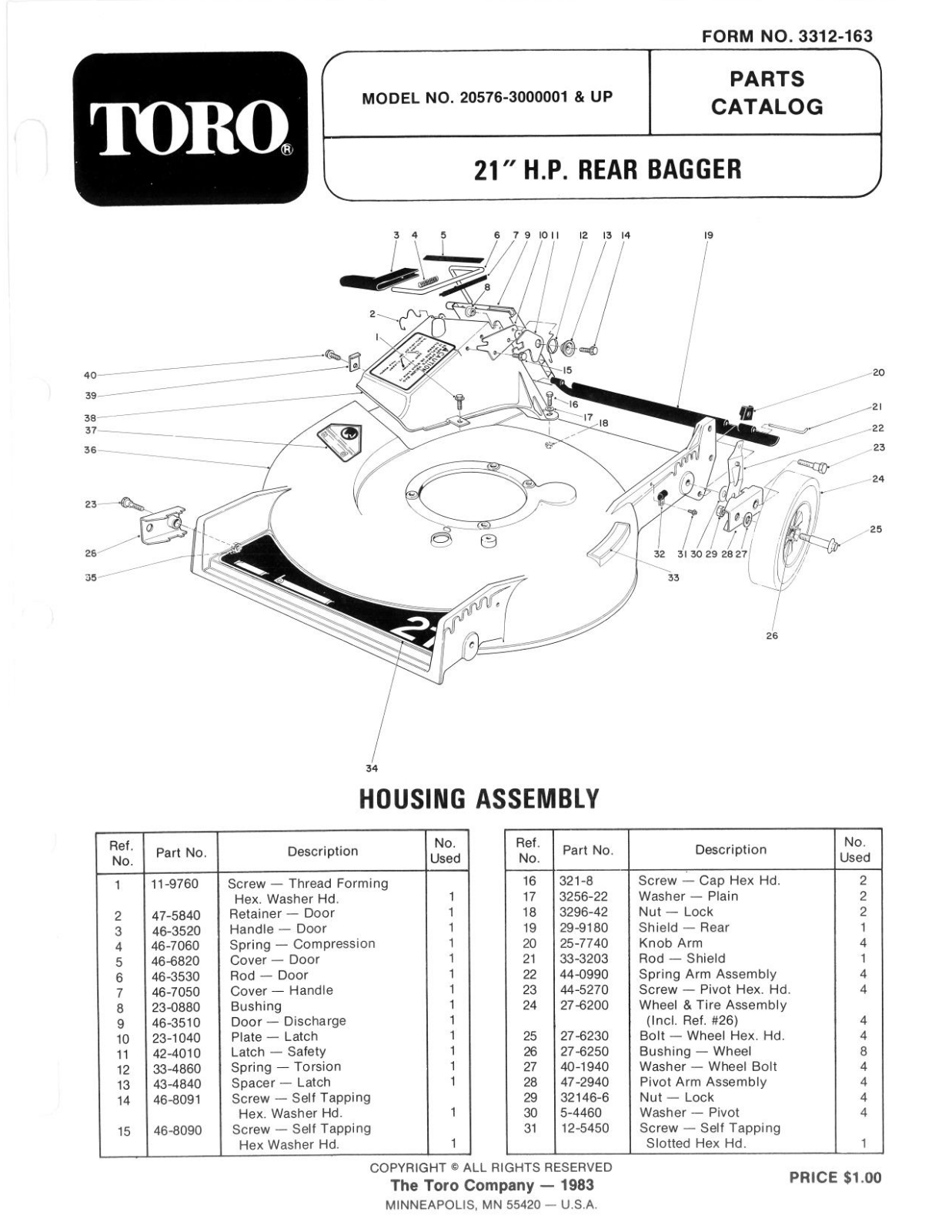 Toro 20576 Parts Catalogue