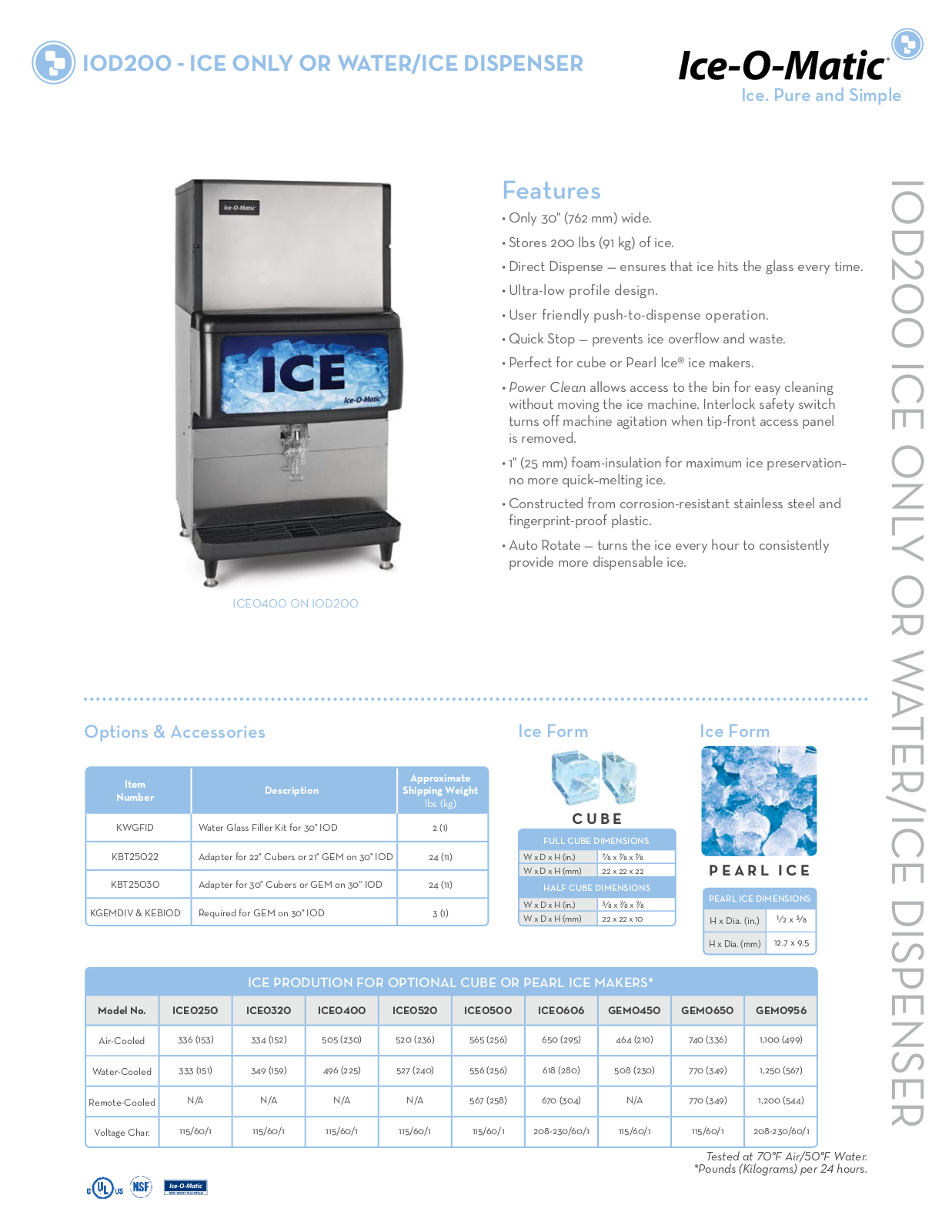 Ice-O-Matic IOD200 Specifications