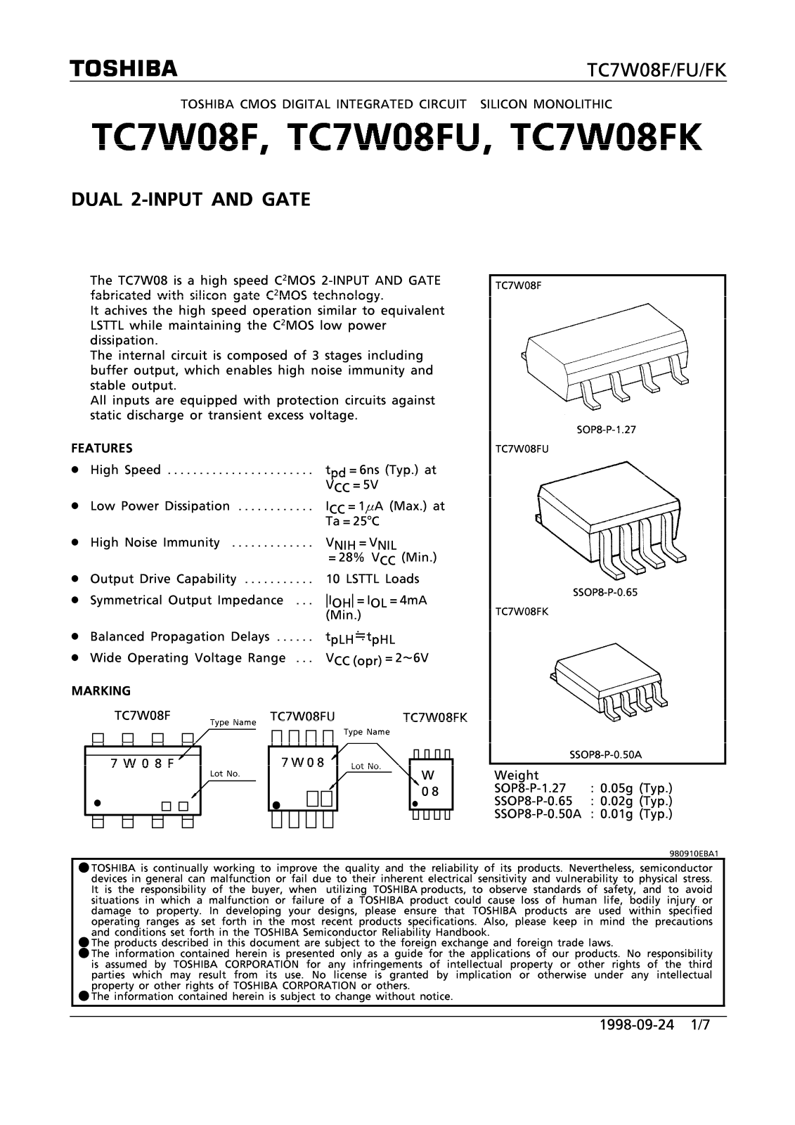 Toshiba TC7W08F Datasheet