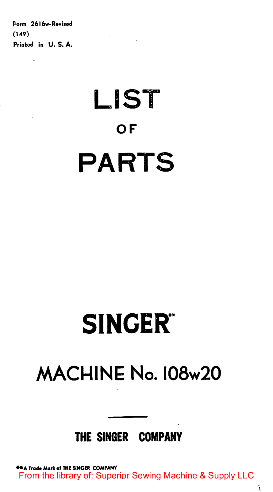Singer 108W20 Manual