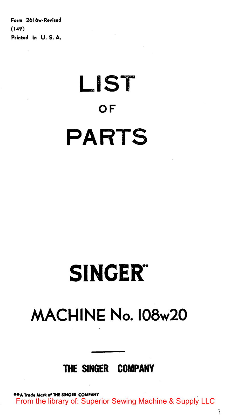 Singer 108W20 User Manual