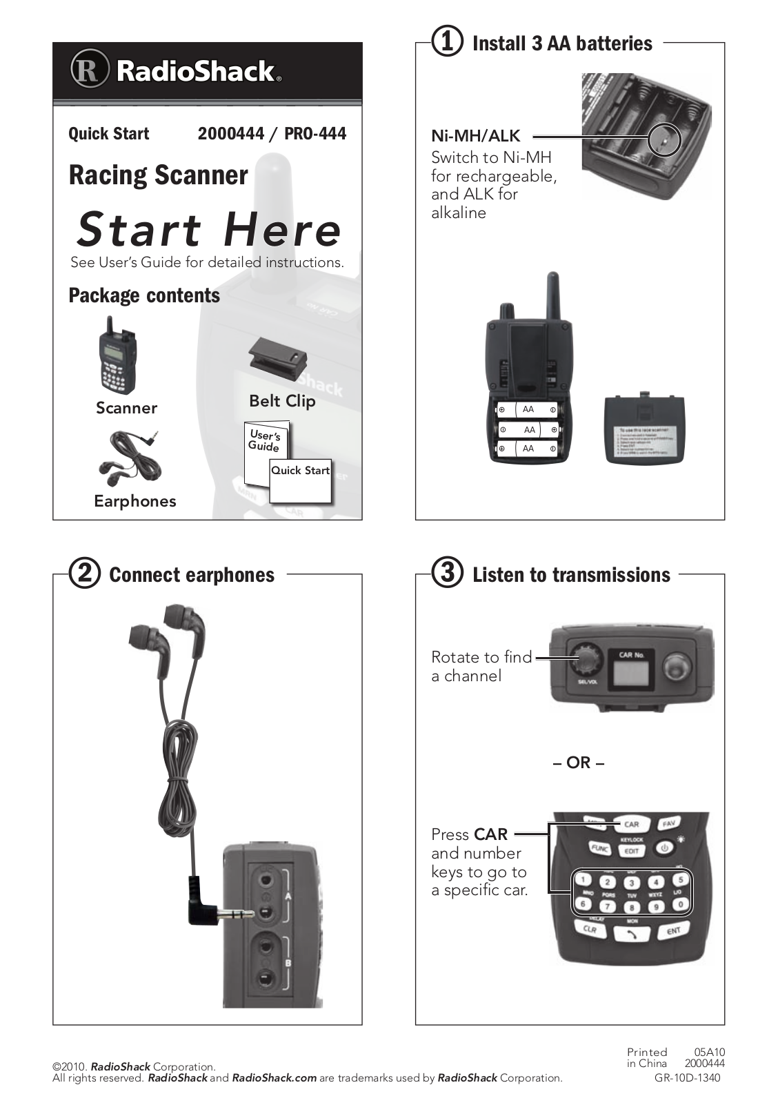 RadioShack PRO-444 Quick Start Guide