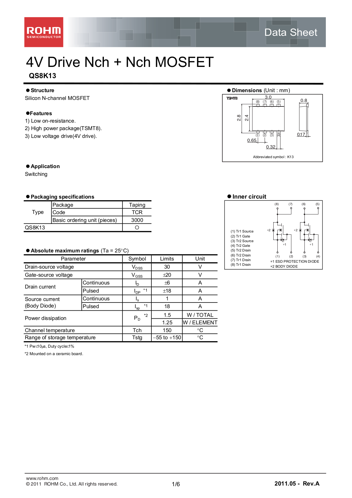 ROHM QS8K13 Technical data