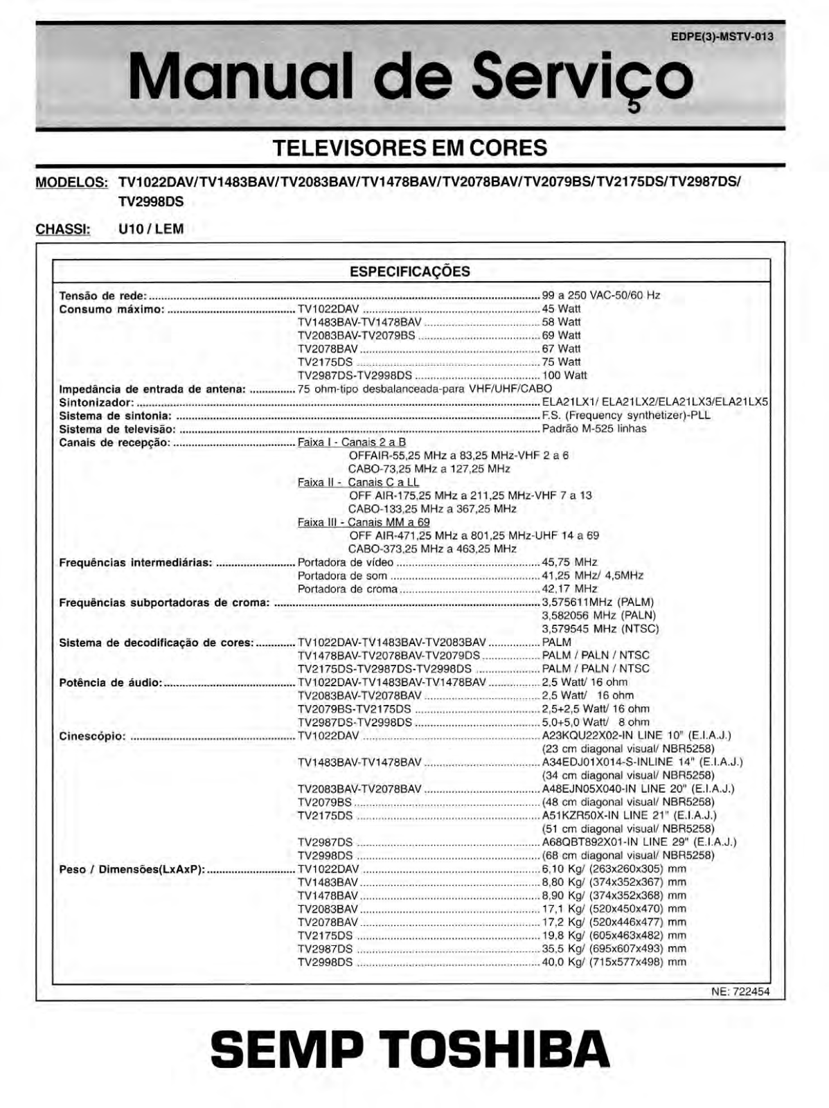 Toshiba TV1022DAV, TV1483BAV, TV2083BAV, TV2078BAV, TV2079BS Schematic