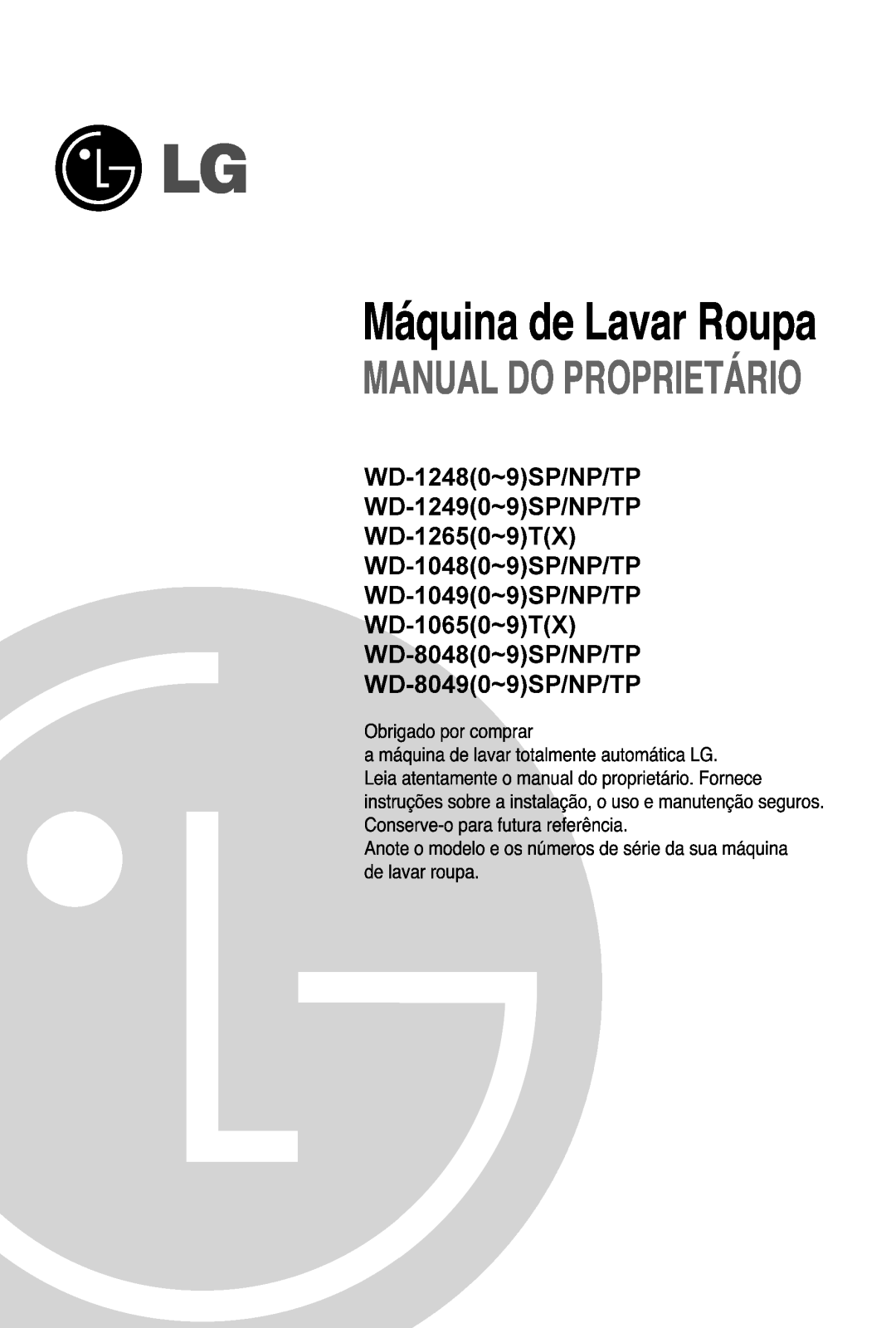 Lg WD-80490TP, WD-12495TP, WD-10490TP User Manual