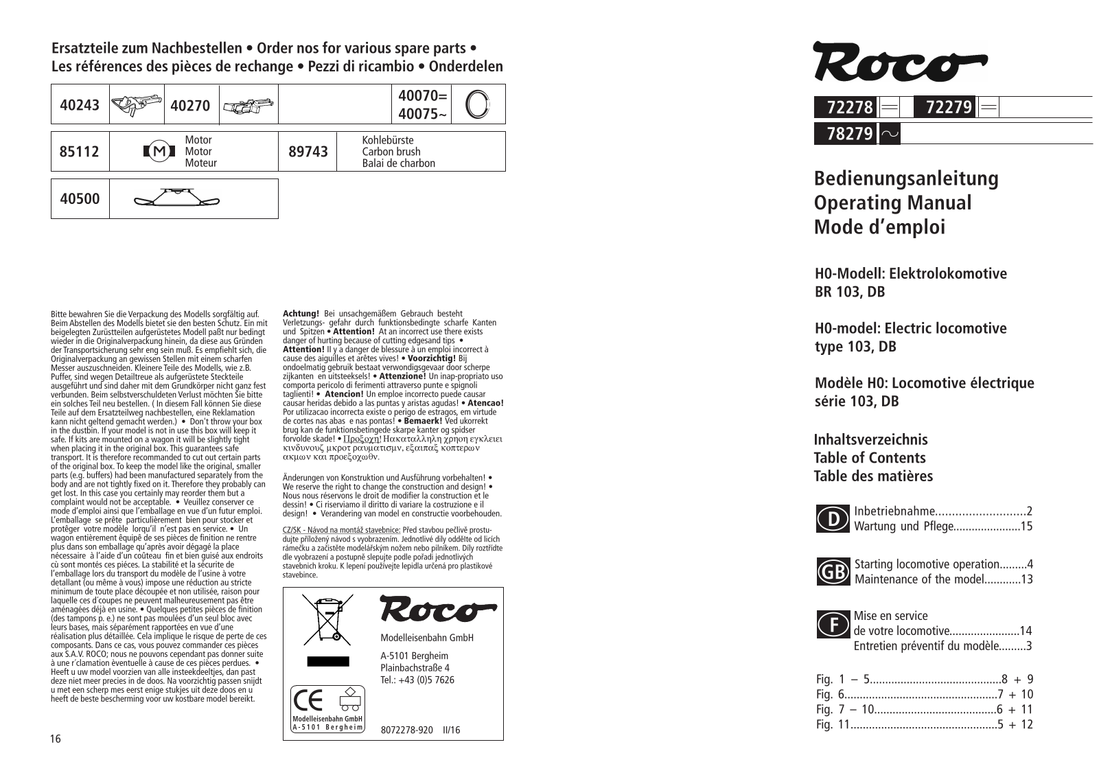 Roco 72279, 72278, 78279 Operating Manual