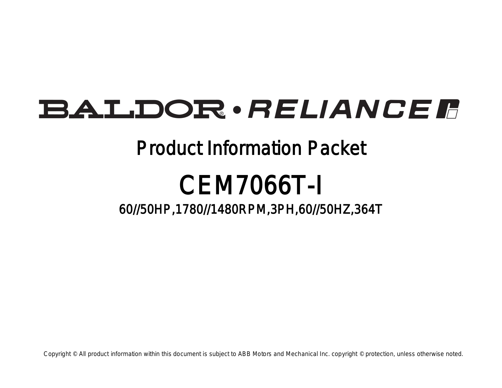 Baldor CEM7066T-I Product Information Sheet