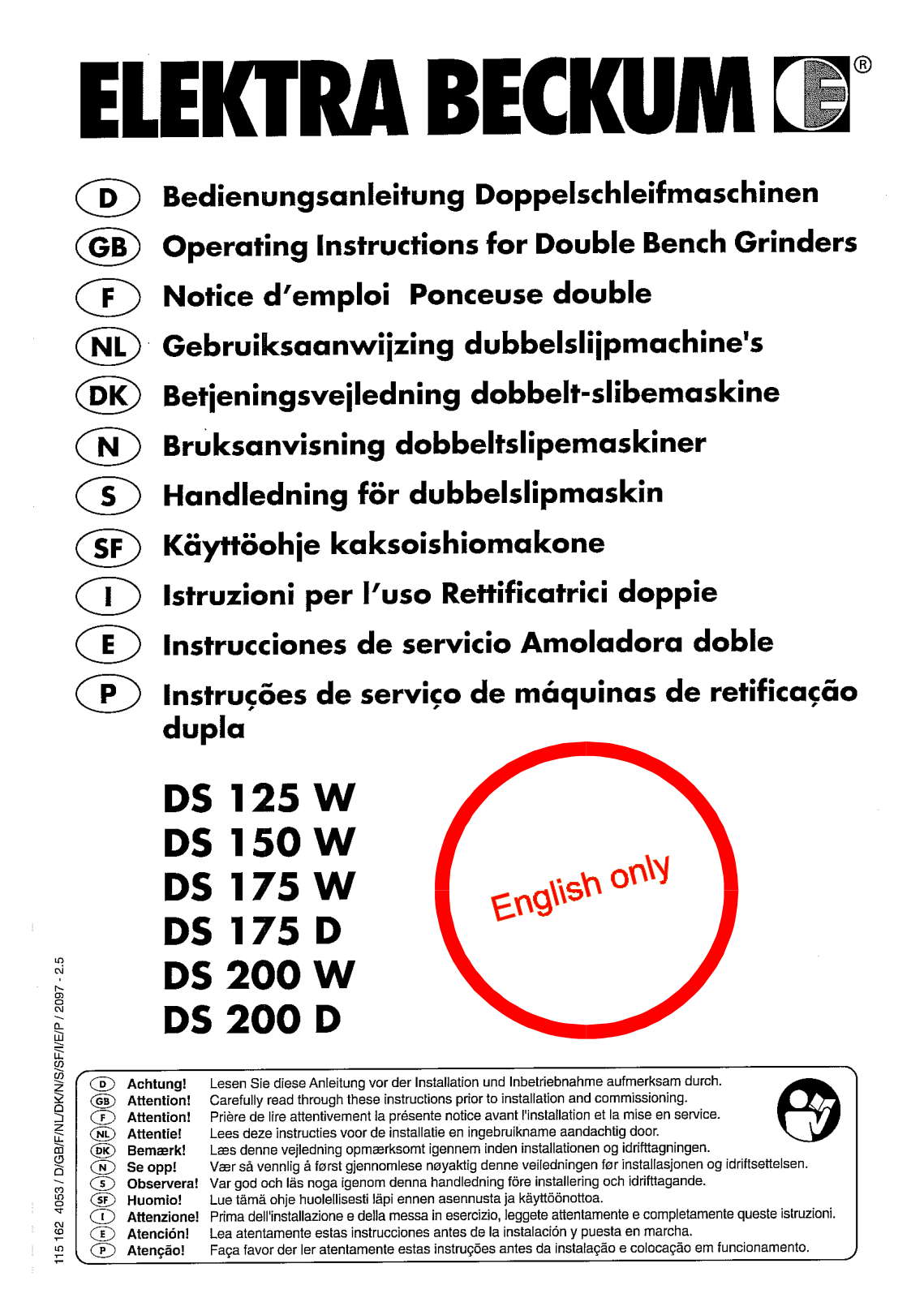 Elektra Beckum DS 175 D, DS 200 D, DS 150 W, DS 125 W, DS 175 W User Manual