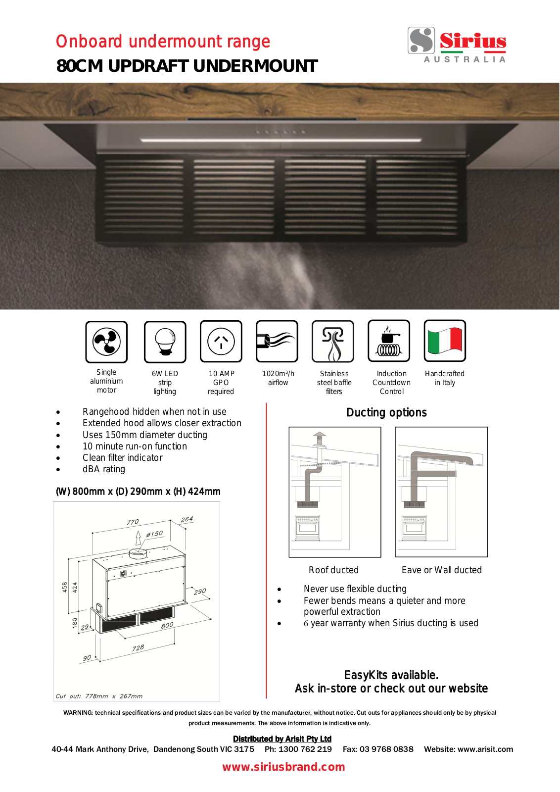 Sirius UPDRAFT Specifications Sheet