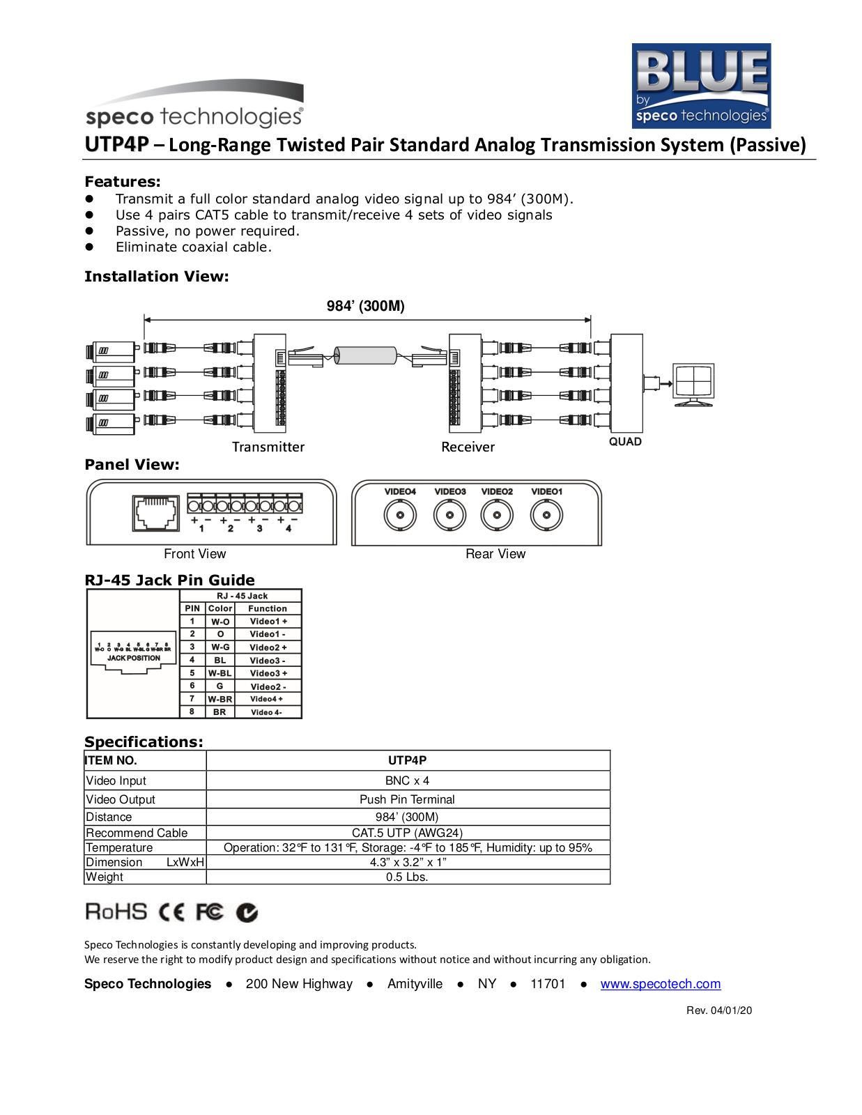SPECO UTP4P Users Guide - ManualMachine.com