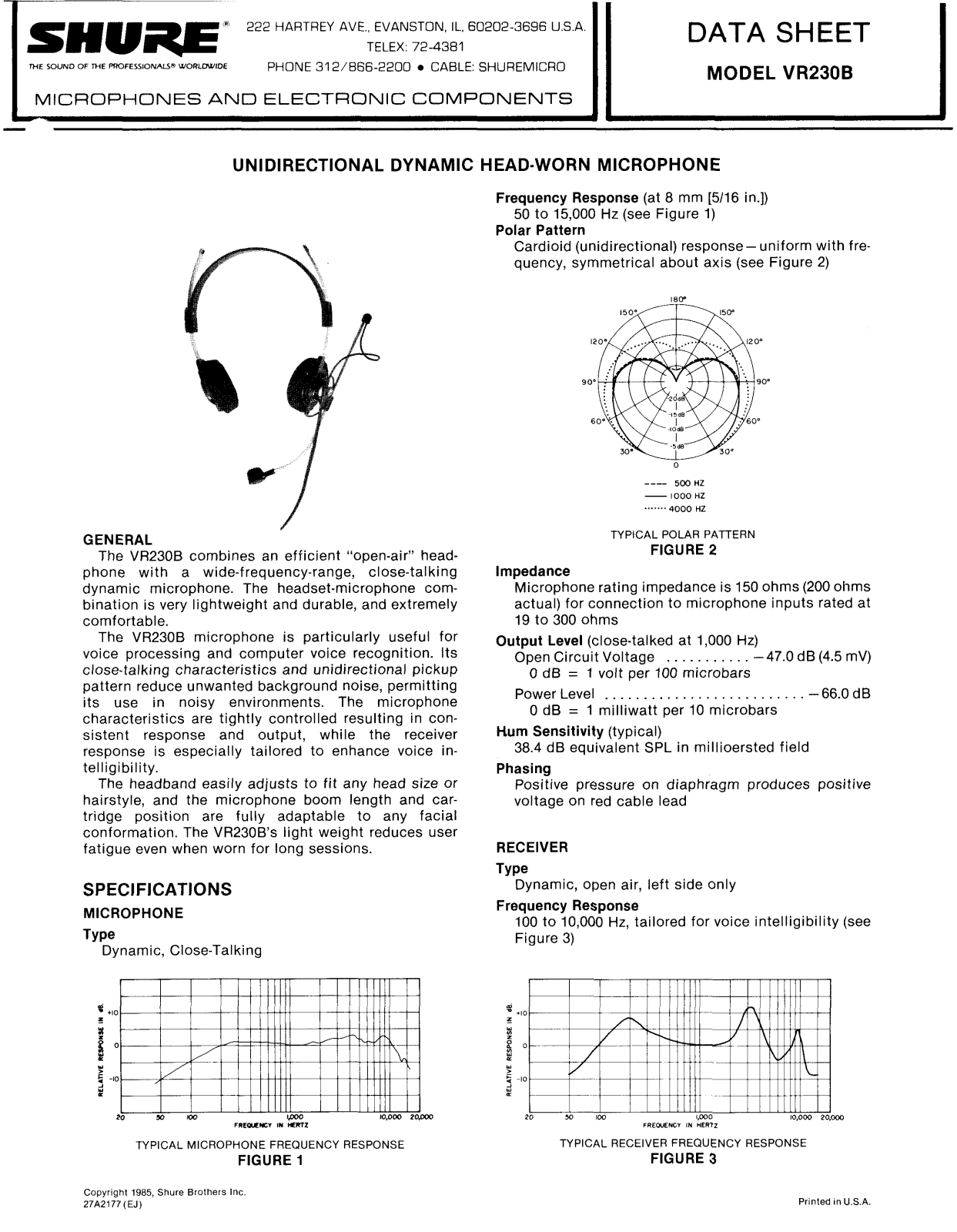Shure VR230B Datasheet - ManualMachine.com