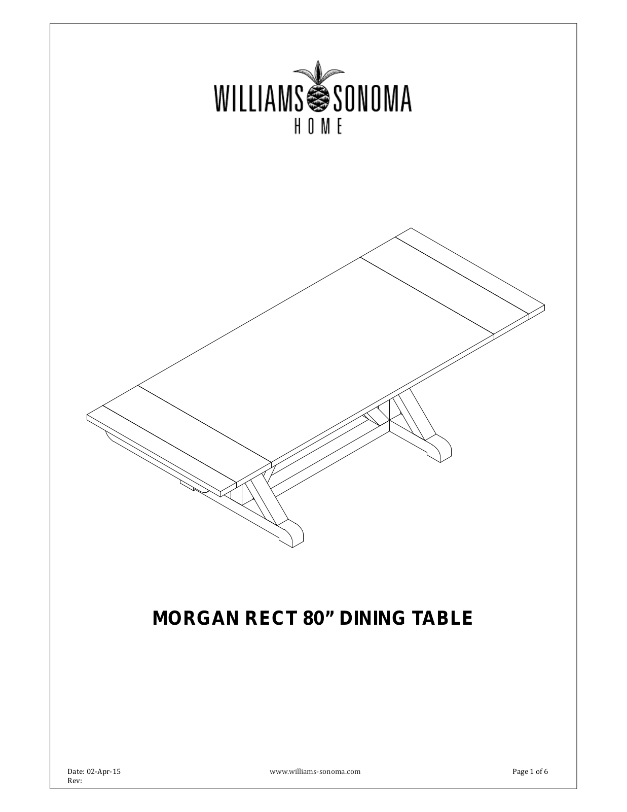 Williams Sonoma MORGAN RECT 80” DINING TABLE User Manual - ManualMachine.com