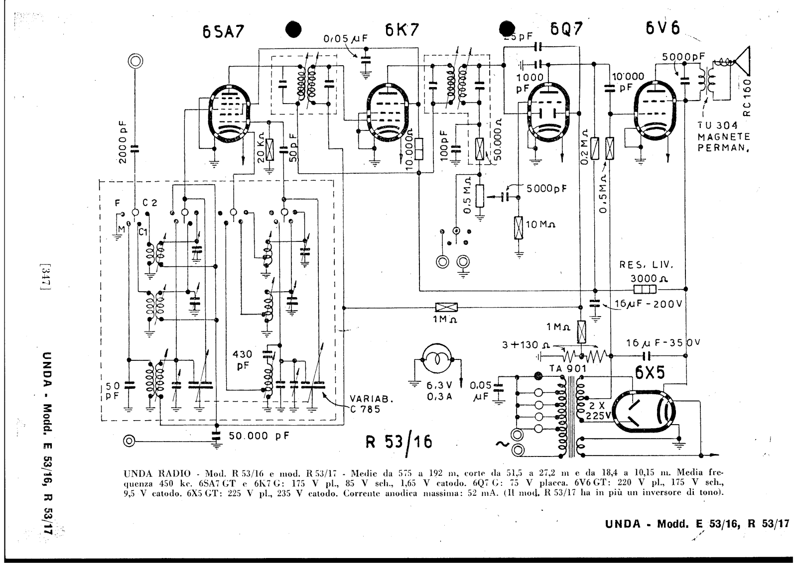 Unda Radio 53 16, 53 17 schematic