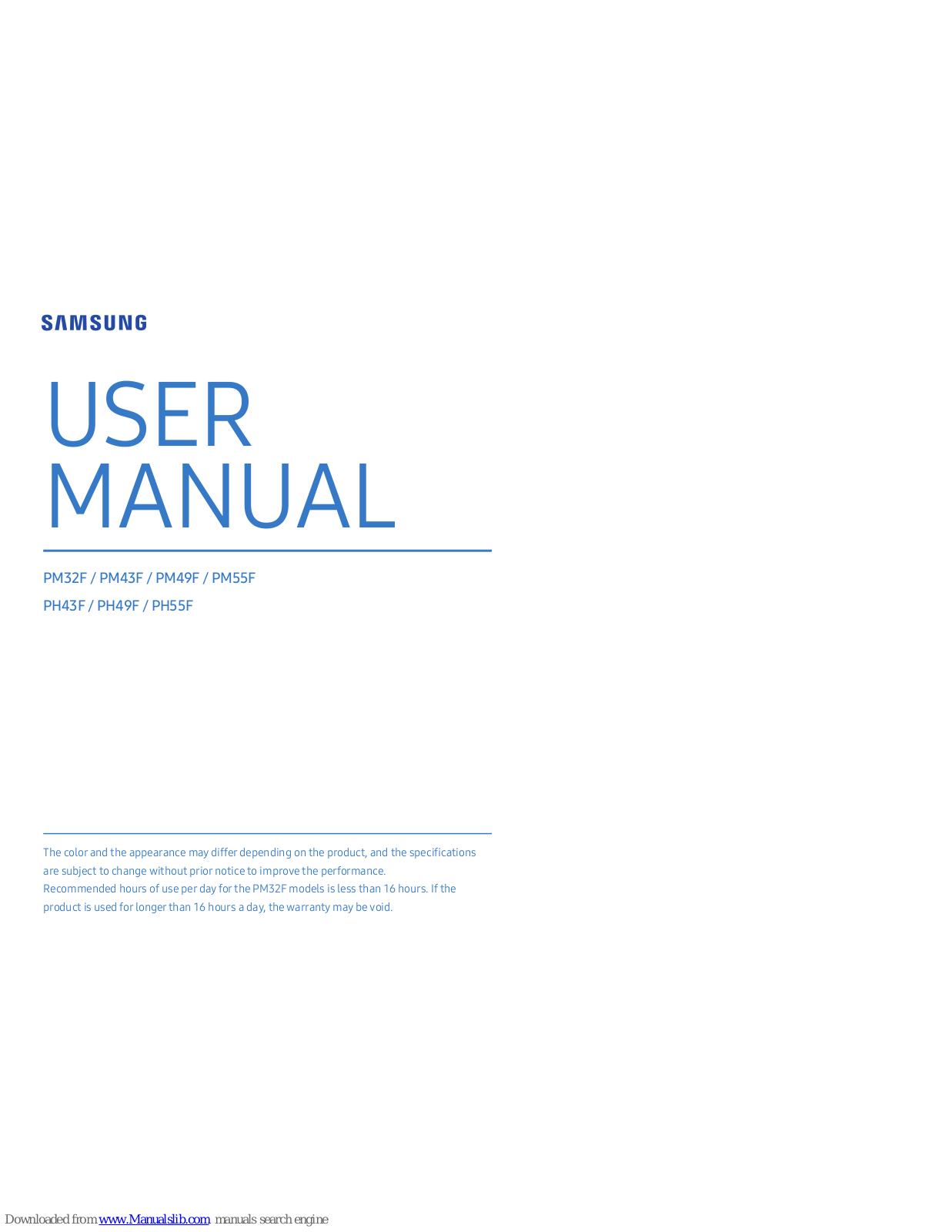 Samsung PM32F, PH43F, PH49F, PH55F, PM43F User Manual