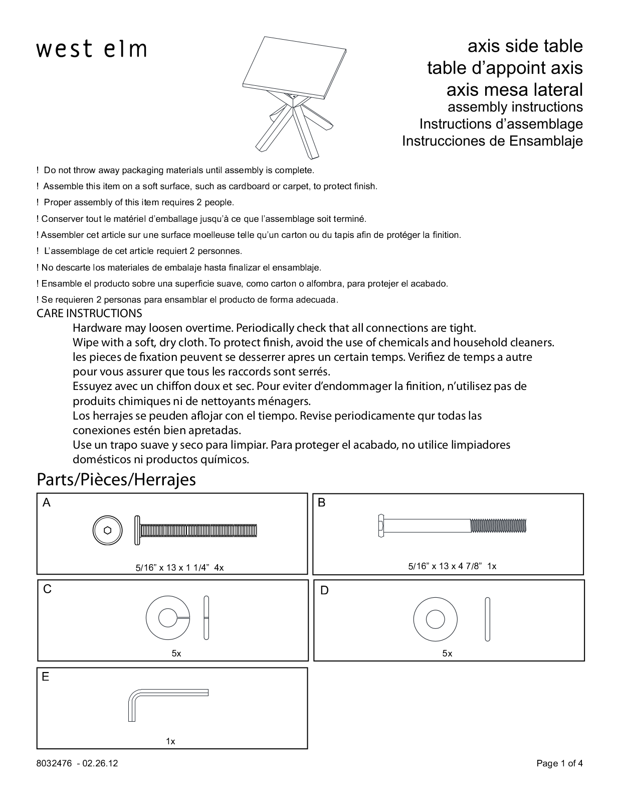 West Elm Axis Side Table Assembly Instruction