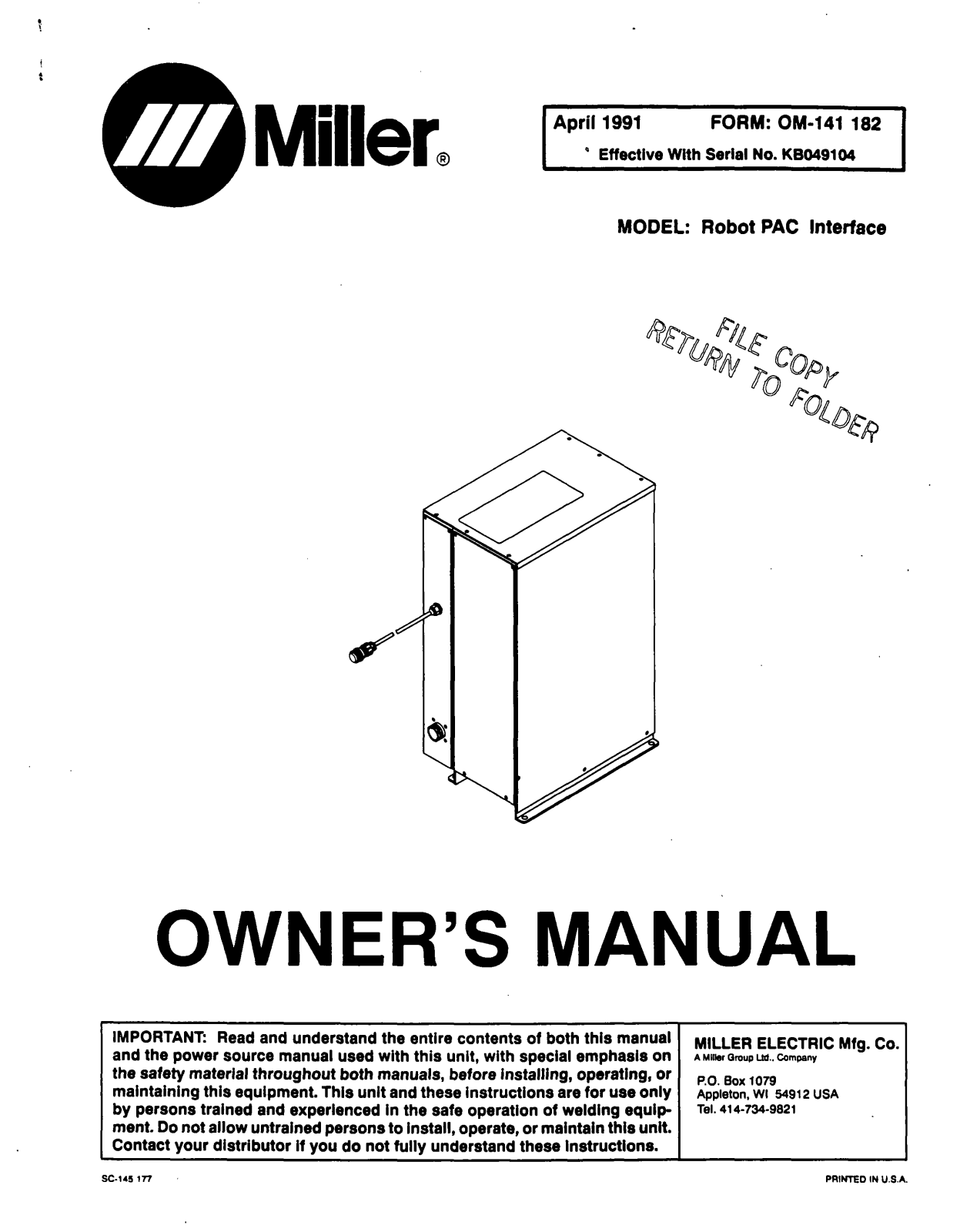 Miller ROBOT PAC INTERFACE Owners manual - ManualMachine.com