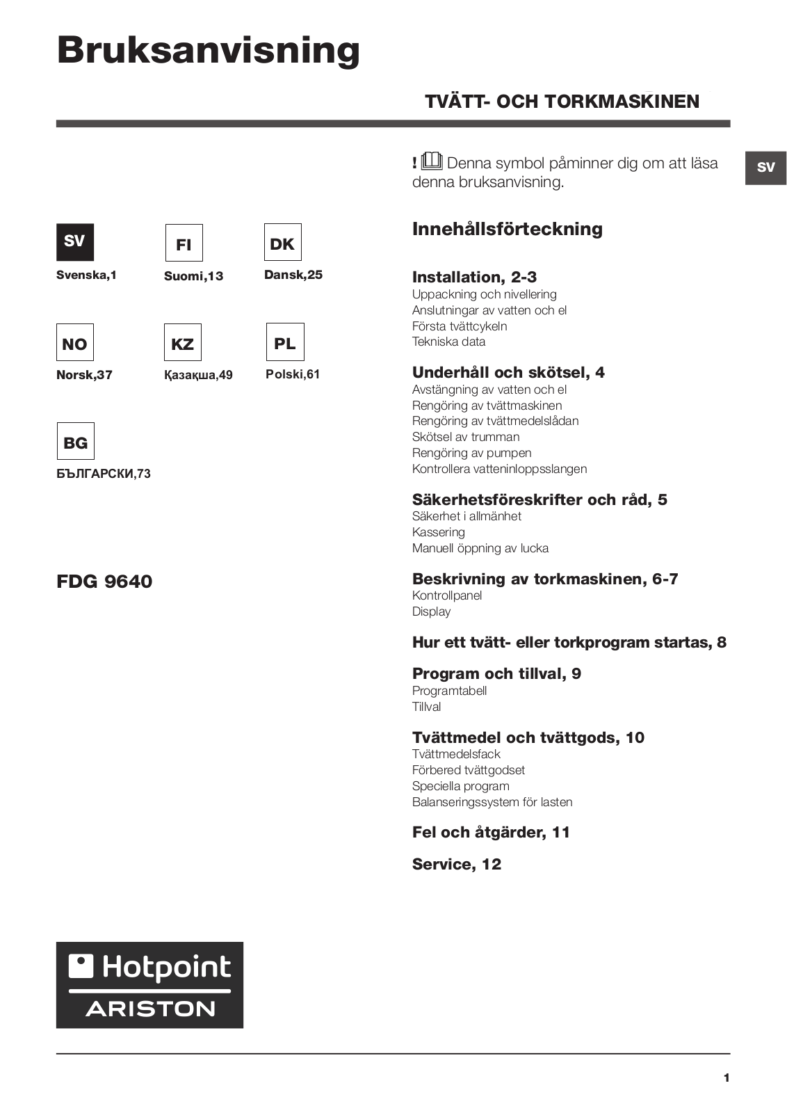 Hotpoint Ariston FDG 9640B EU User Manual