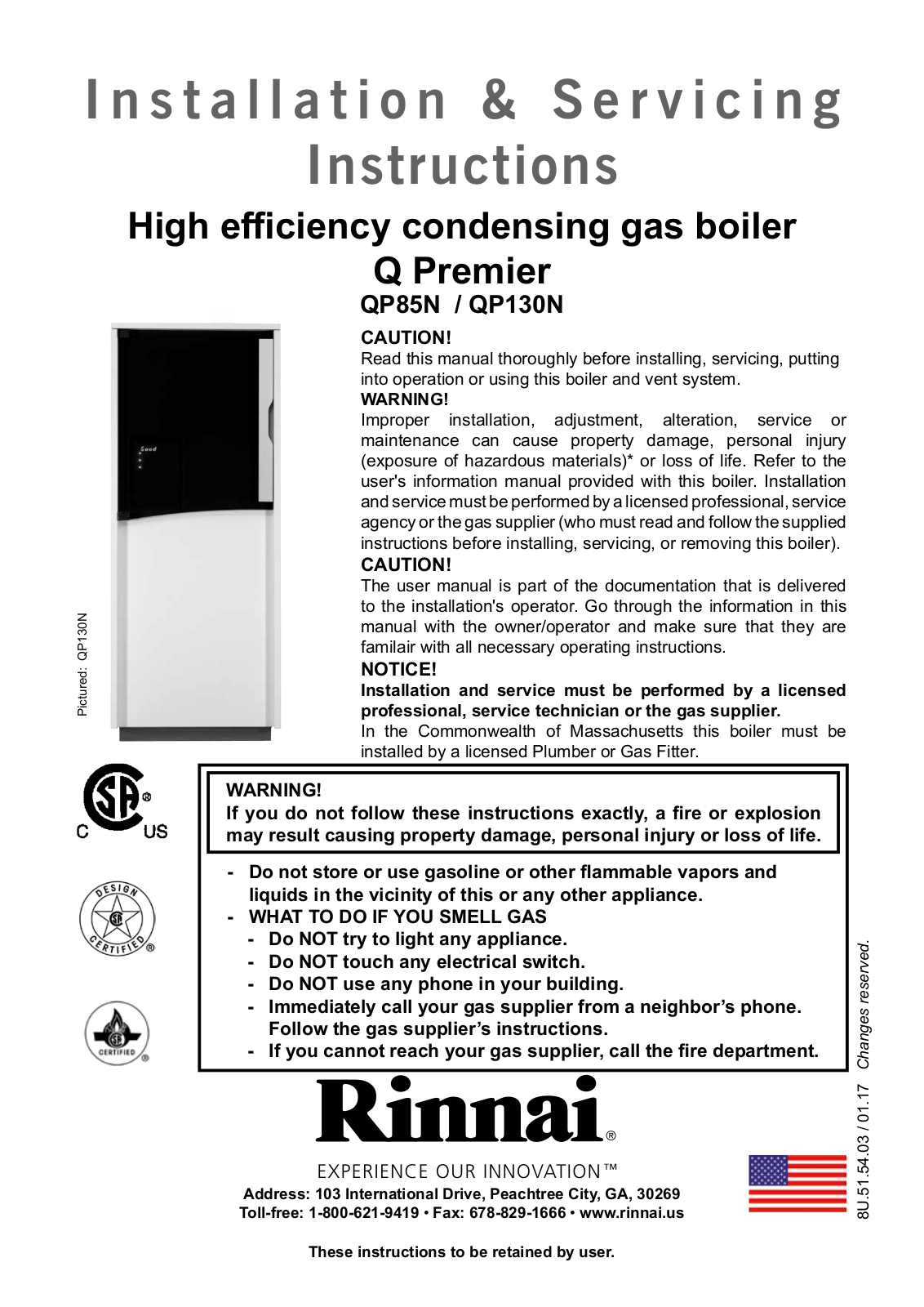 Rinnai Water Heater QP130N Installation  Manual