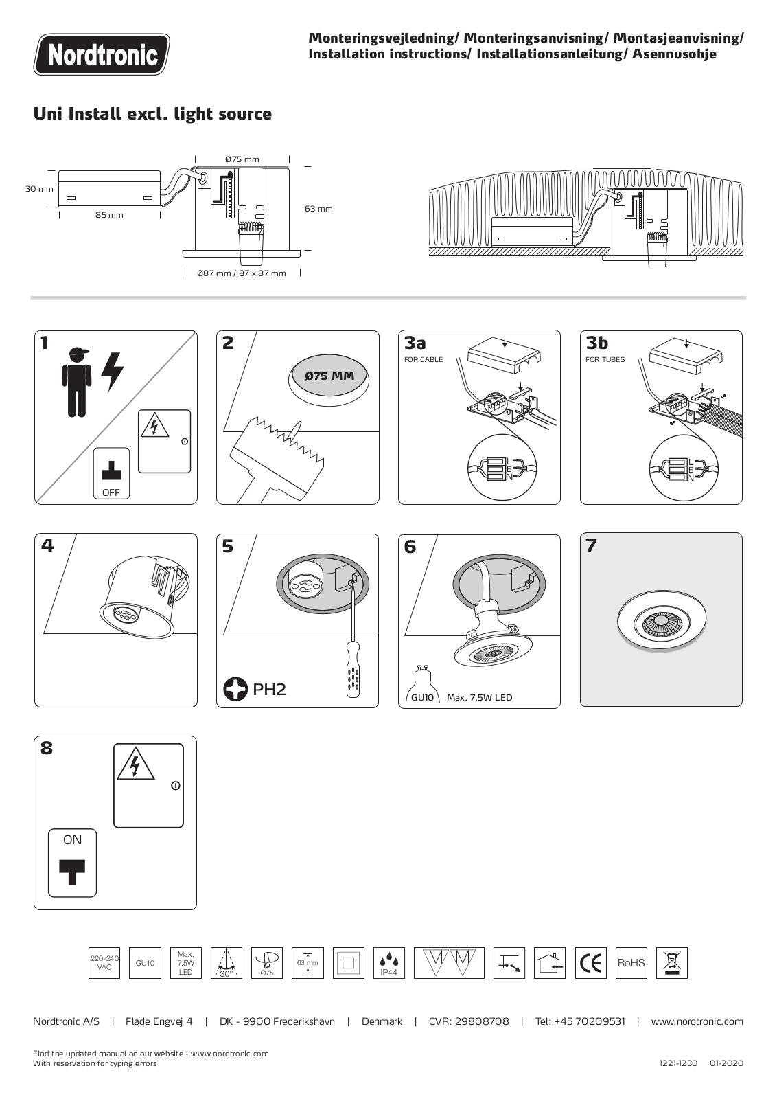 Nordtronic Uni Install excl. light source Installation Manual